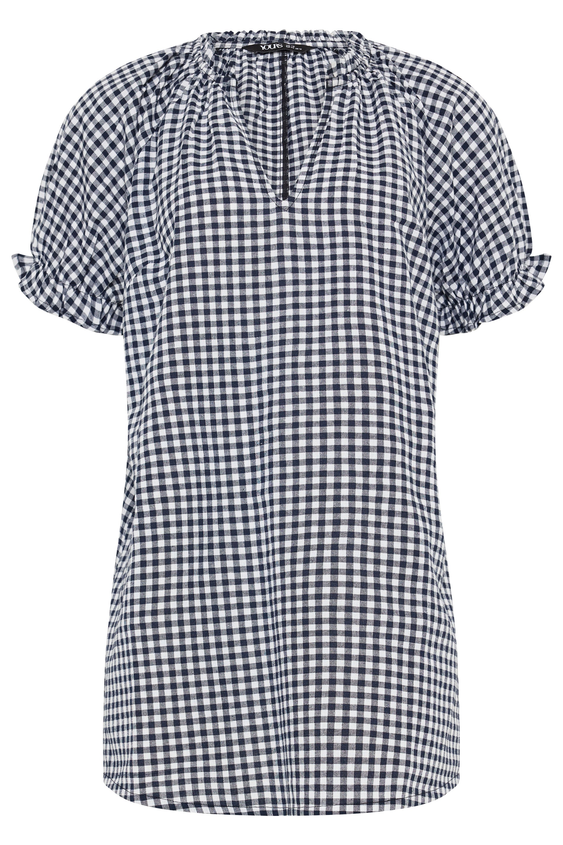 YOURS Plus Size Navy Blue Gingham Notch Neck Blouse | Yours Clothing 5