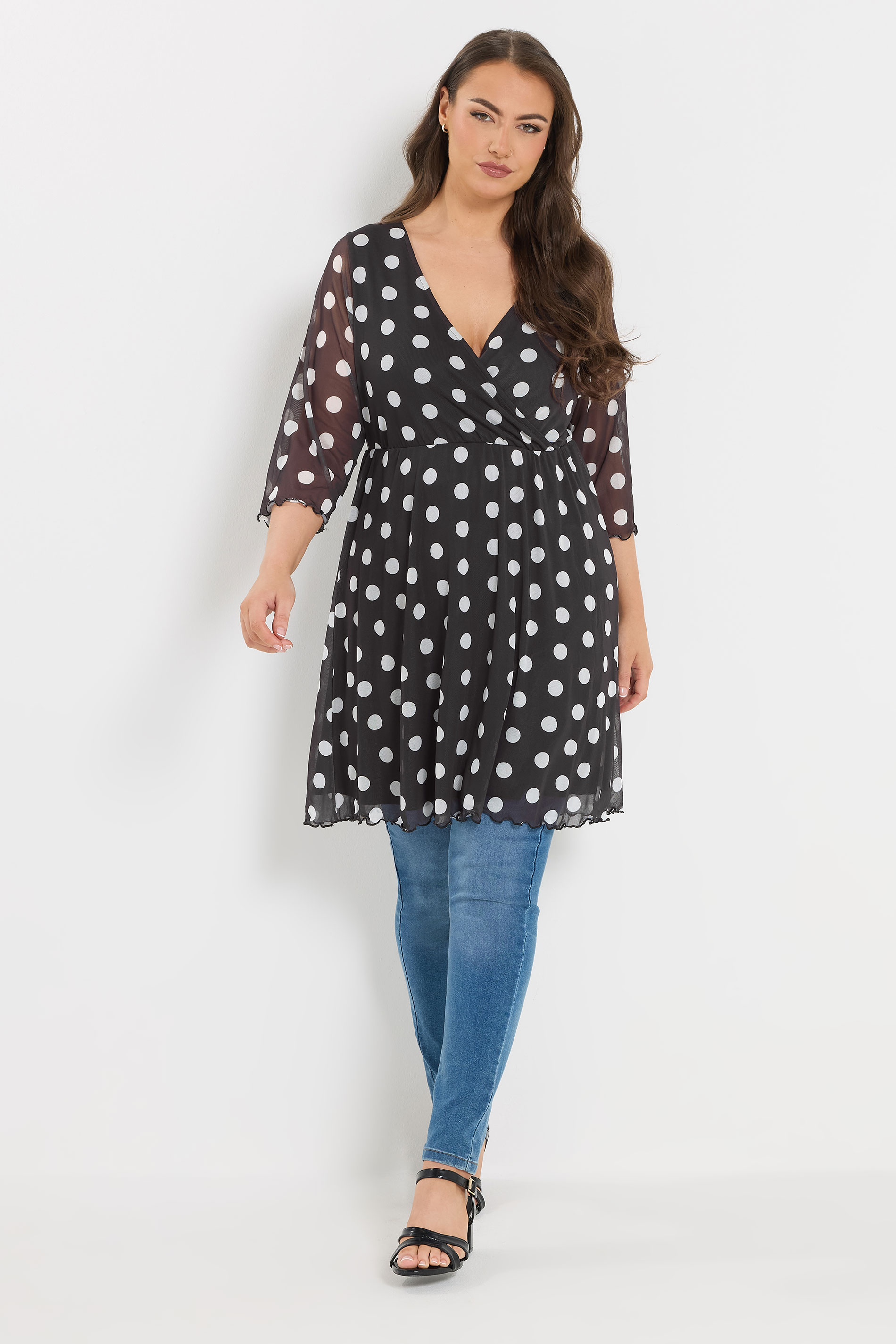 YOURS Plus Size Black Polka Dot Tunic Top| Yours Clothing 1