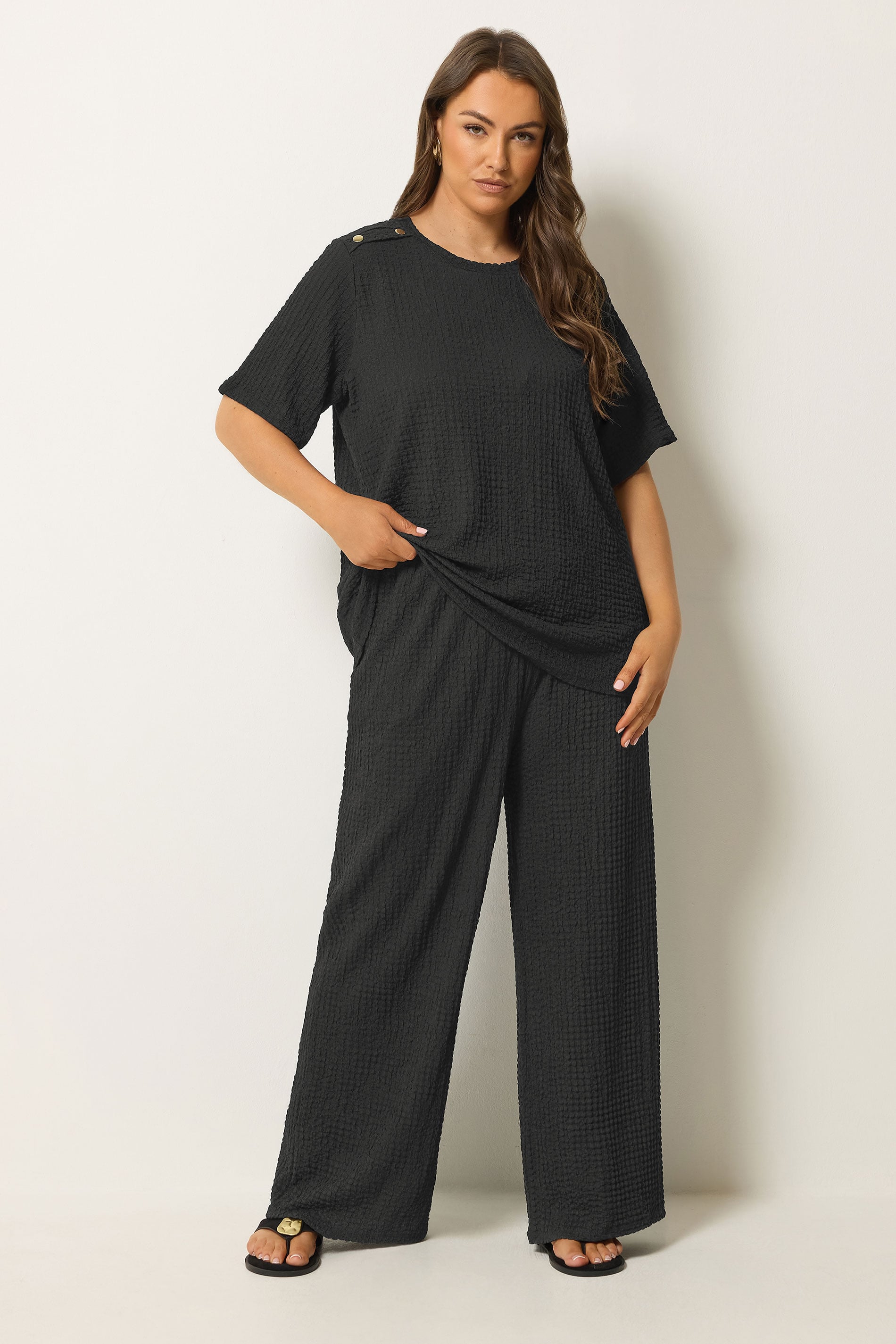 YOURS Plus Size Black Bubble Textured Trousers | Yours Clothing 3