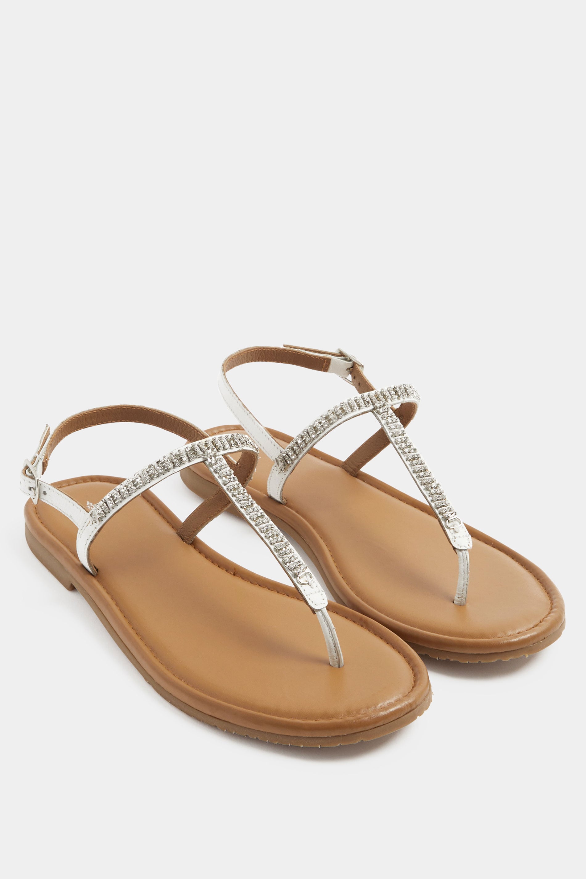 White Diamante Toe Post Sandals In Extra EEE Wide Fit | Yours Clothing 1