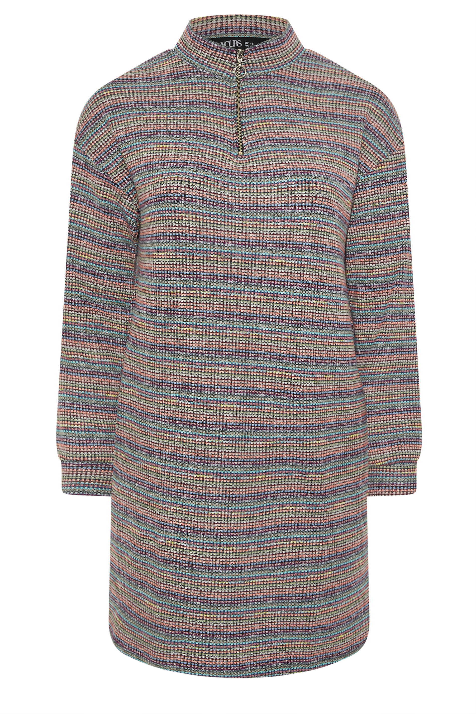 YOURS Plus Size Blue Ribbed Quarter Zip Jumper Dress | Yours Clothing 5