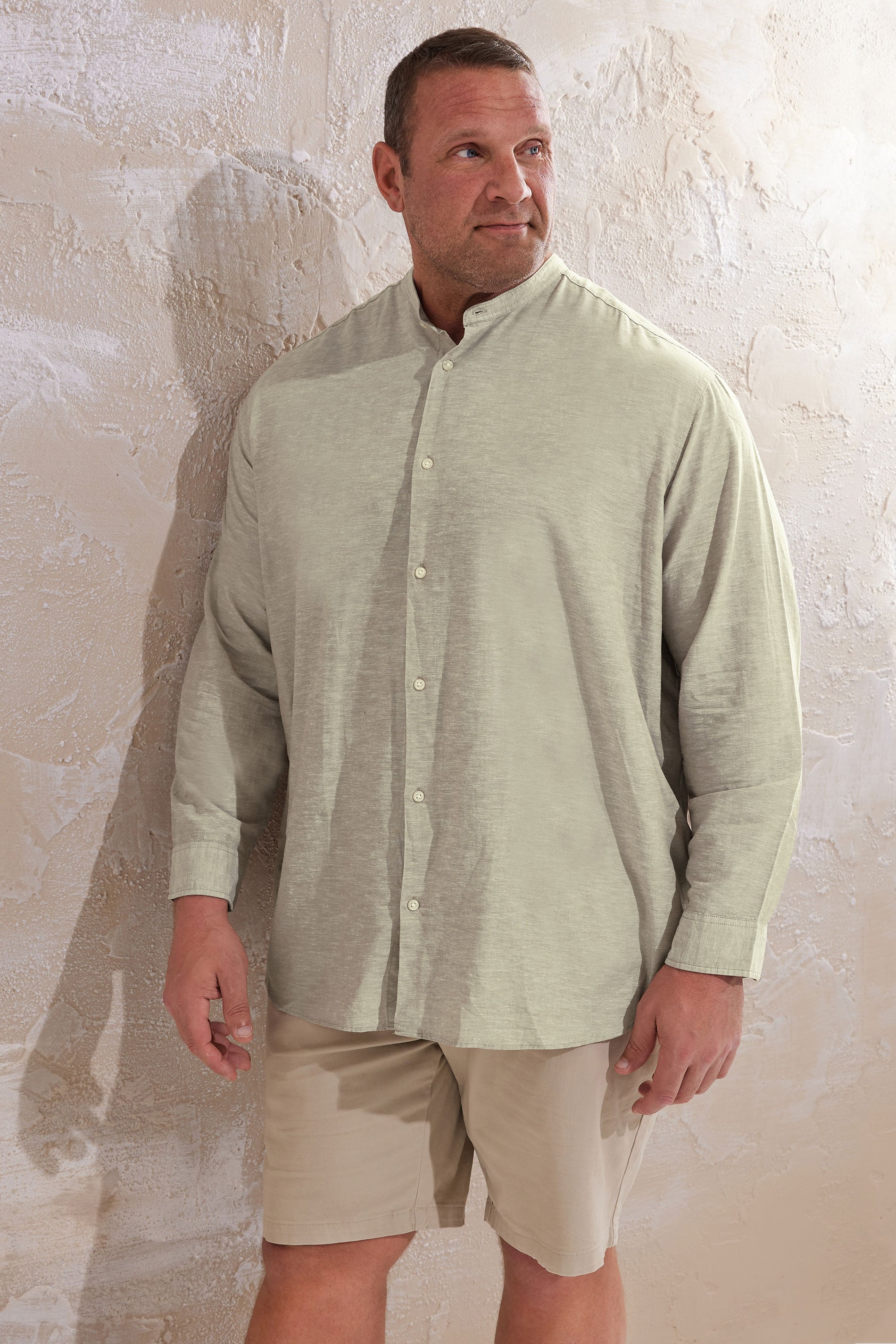 JACK & JONES Big & Tall Beige Brown Long Sleeve Linen Shirt | BadRhino 2