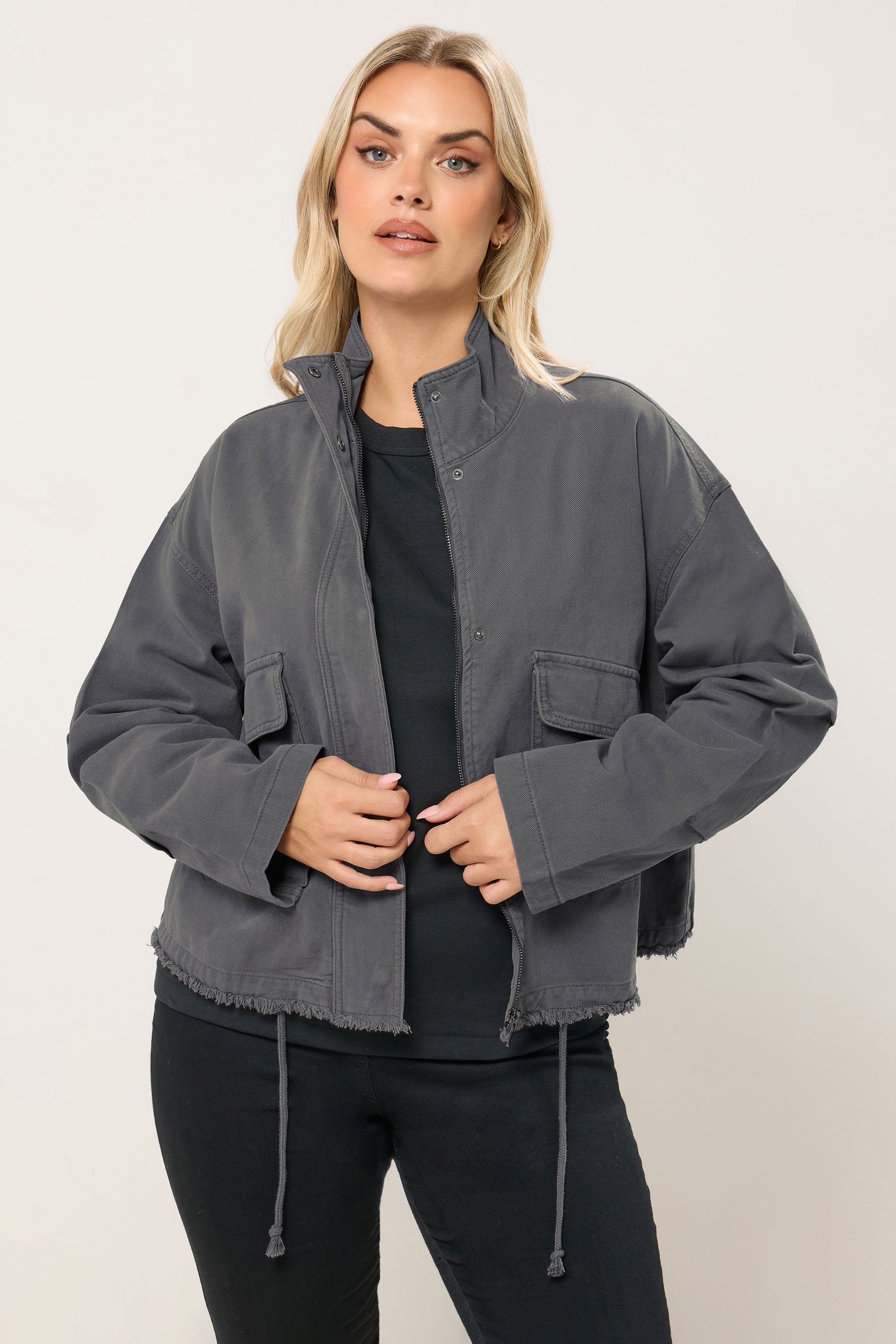 YOURS Plus Size Charcoal Grey Drop Shoulder Twill Jacket | Yours Clothing 3