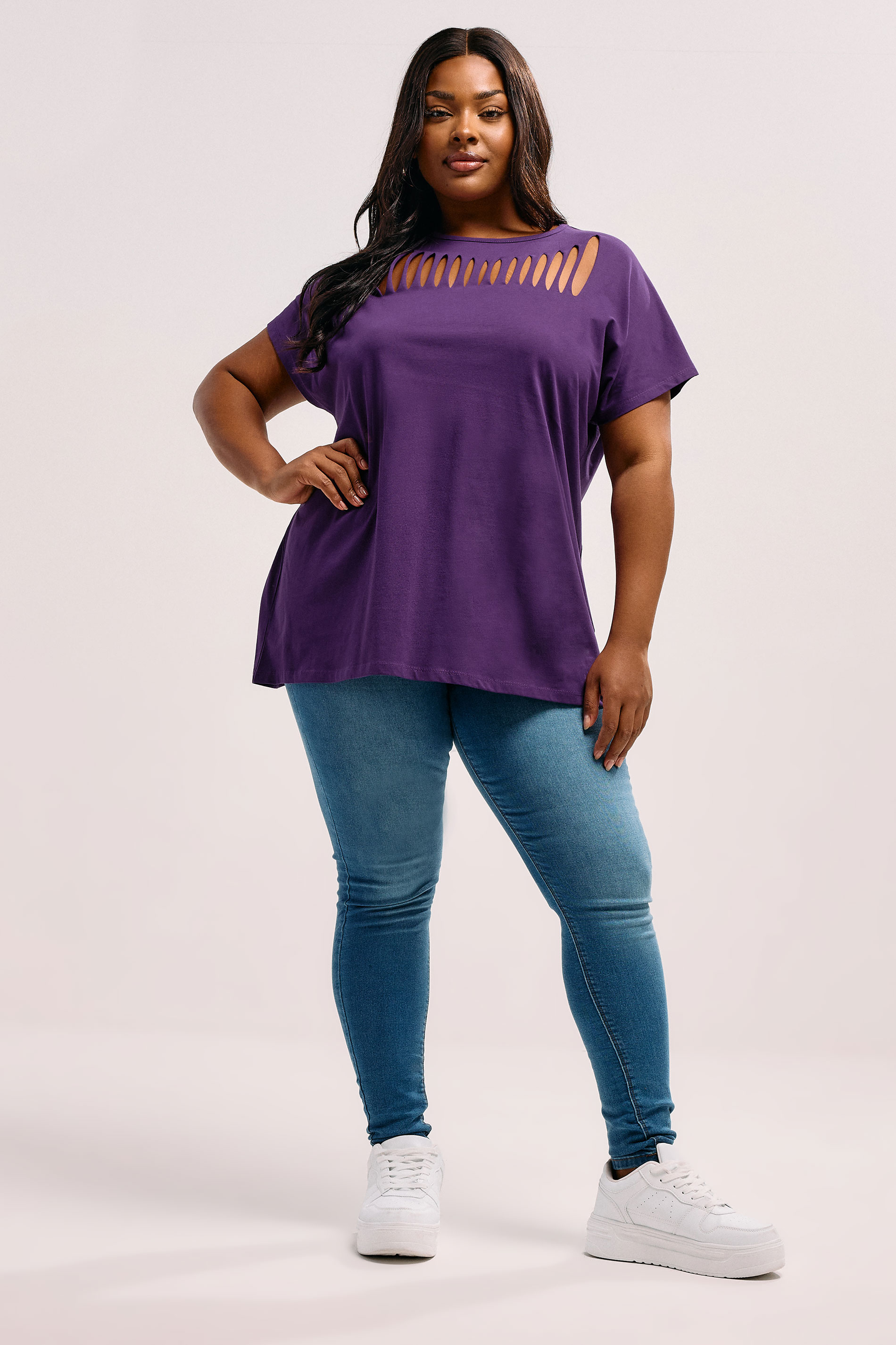 YOURS Plus Size Purple Slash Detail Top | Yours Clothing 1