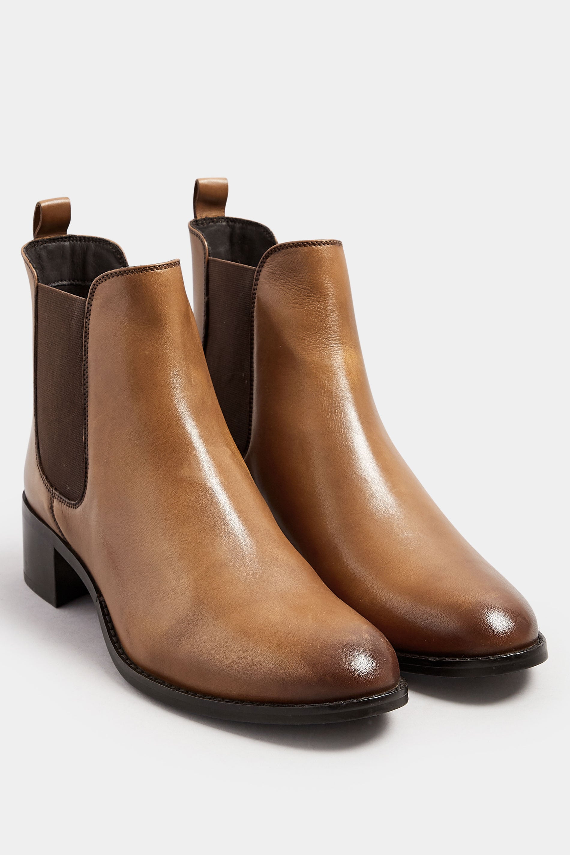 LTS Brown Leather Block Heel Chelsea Boots In Standard Fit | Long Tall Sally 3