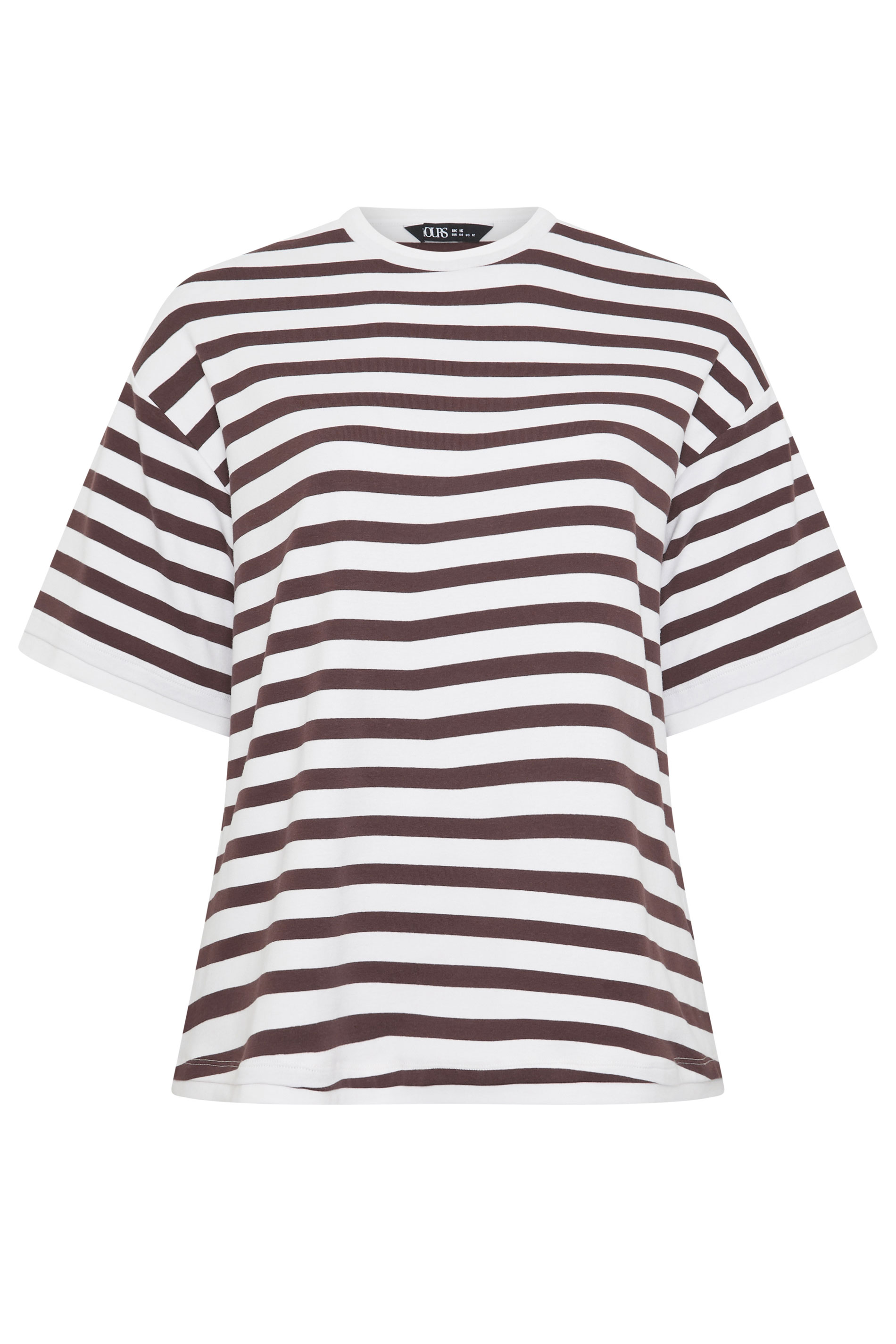 YOURS Plus Size Chocolate Brown Stripe Longline Ringer T-Shirt | Yours Clothing 5