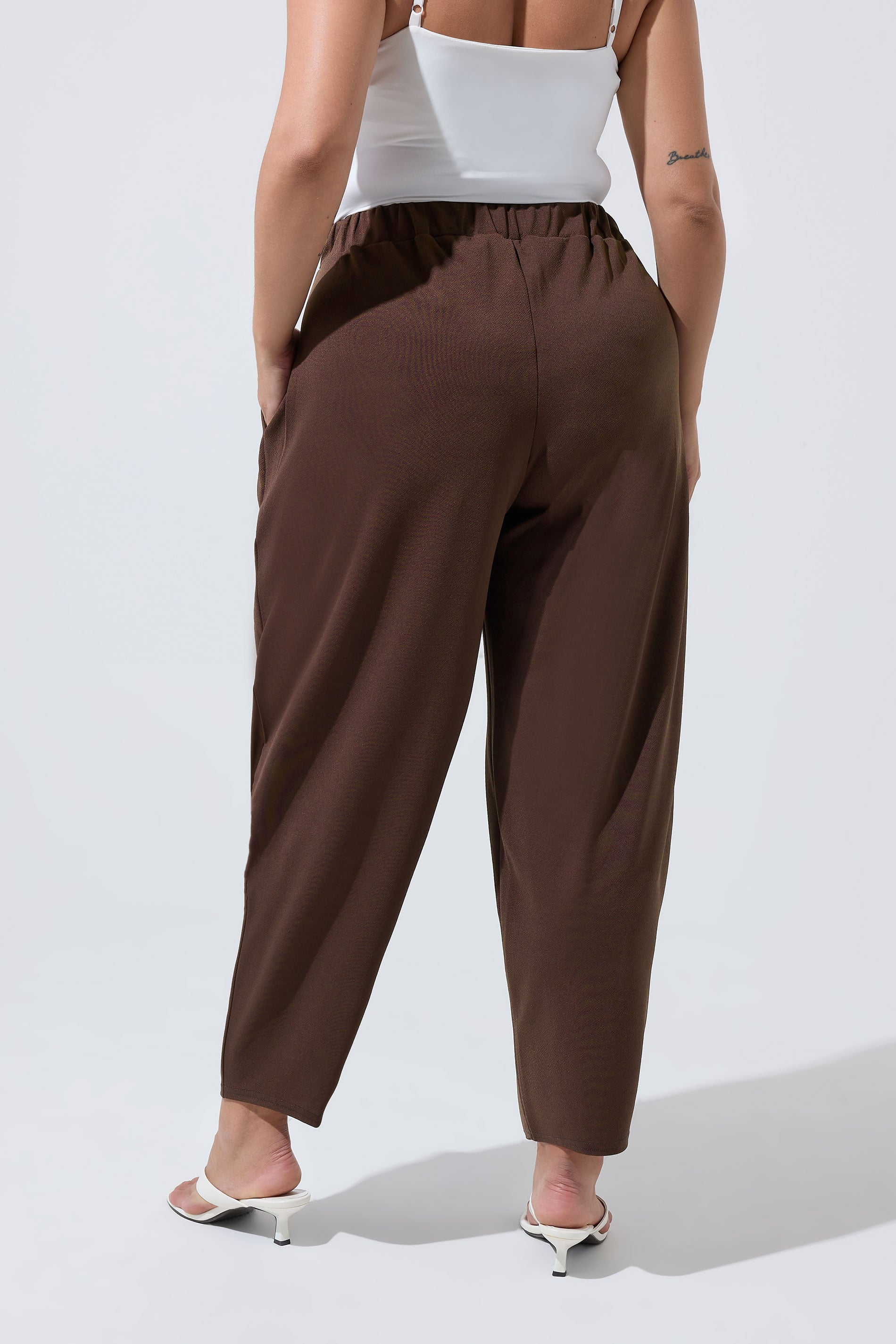 LIMITED COLLECTION Plus Size Chocolate Brown Pleated Barrel Leg Trousers | Yours Clothing 2