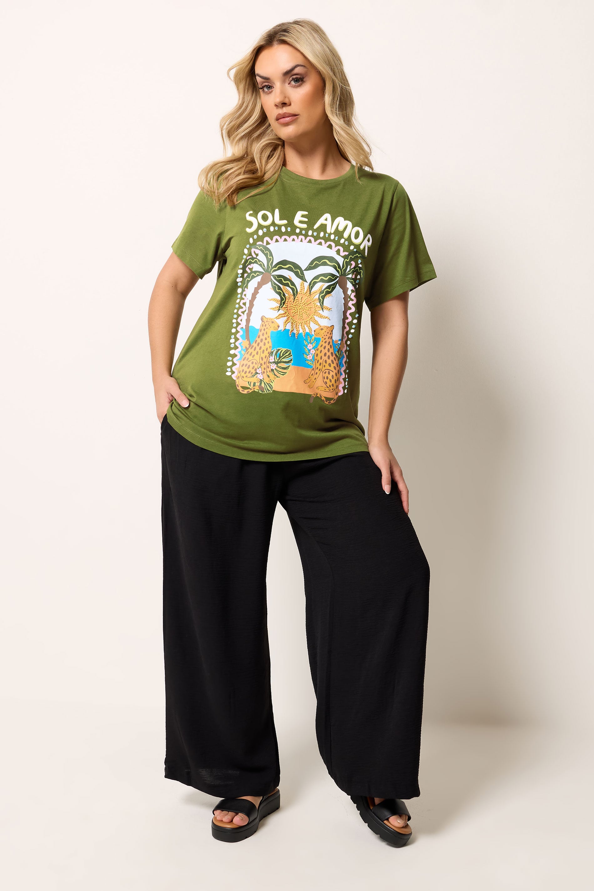 YOURS Plus Size Green 'Sol E Amor' Graphic T-Shirt | Yours Clothing 2