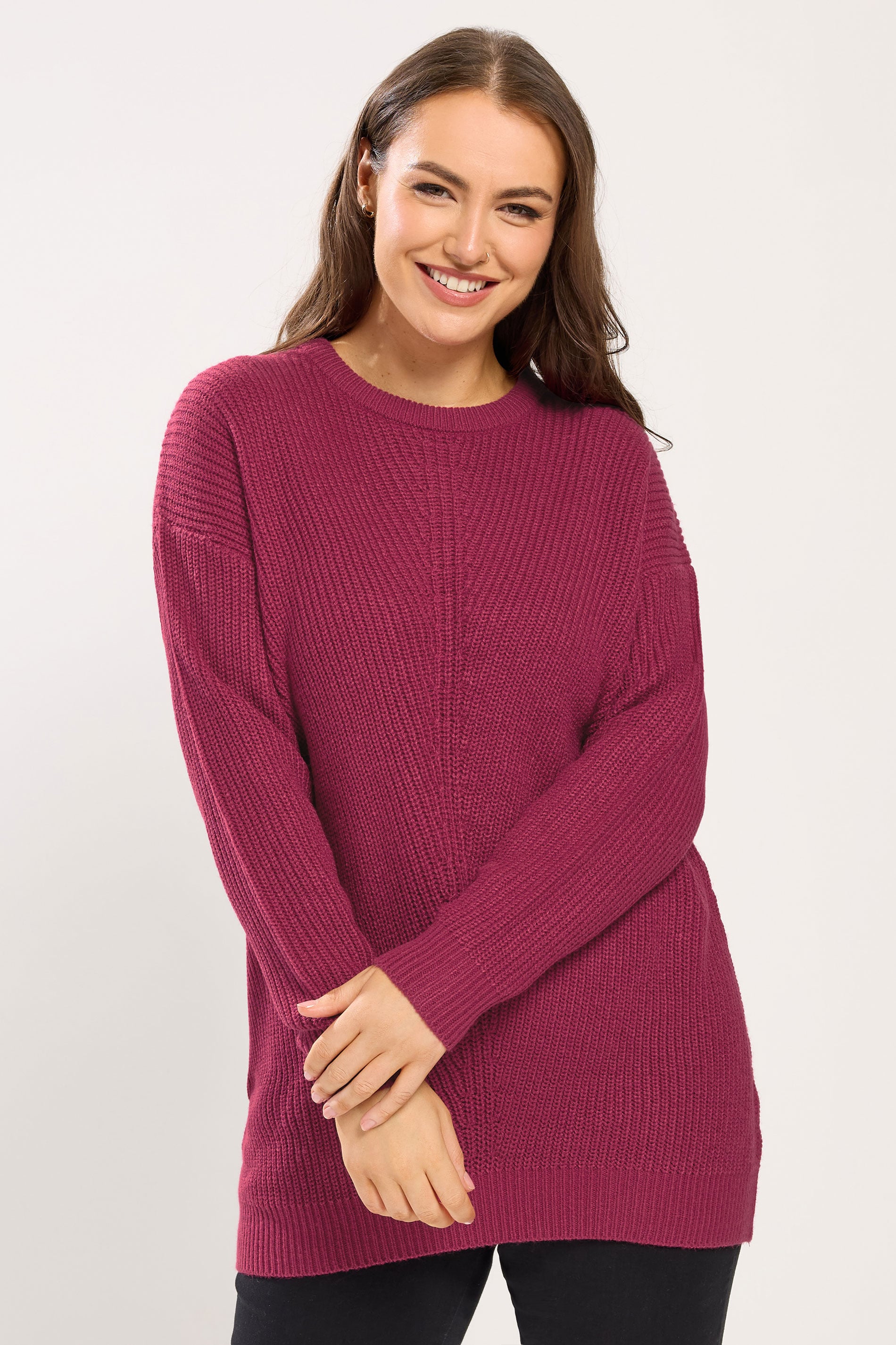 YOURS Plus Size Burgundy Red Essential Knitted Jumper 1