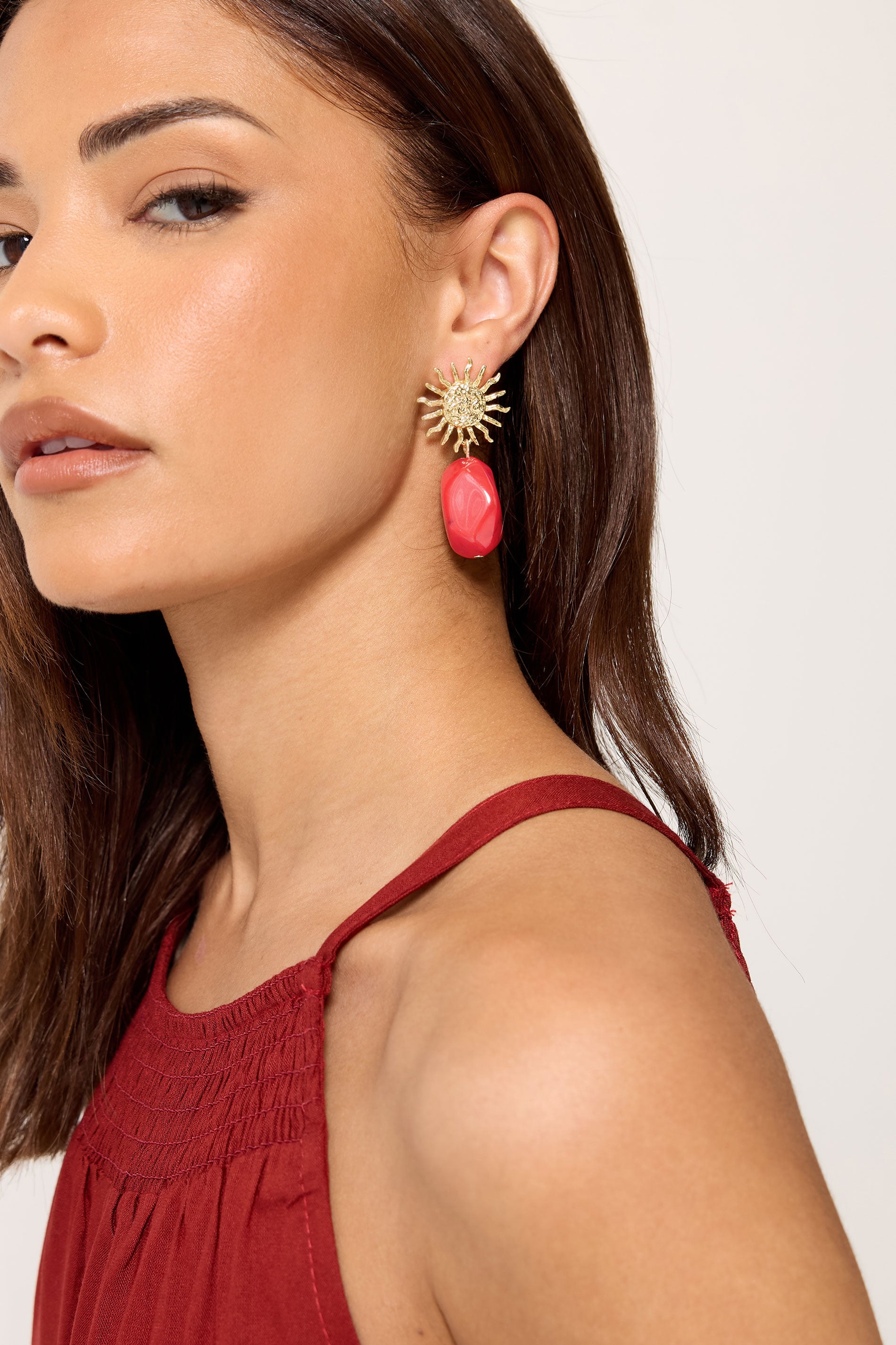Gold Tone Sun Bead Drop Earrings | Yours Clothing 3