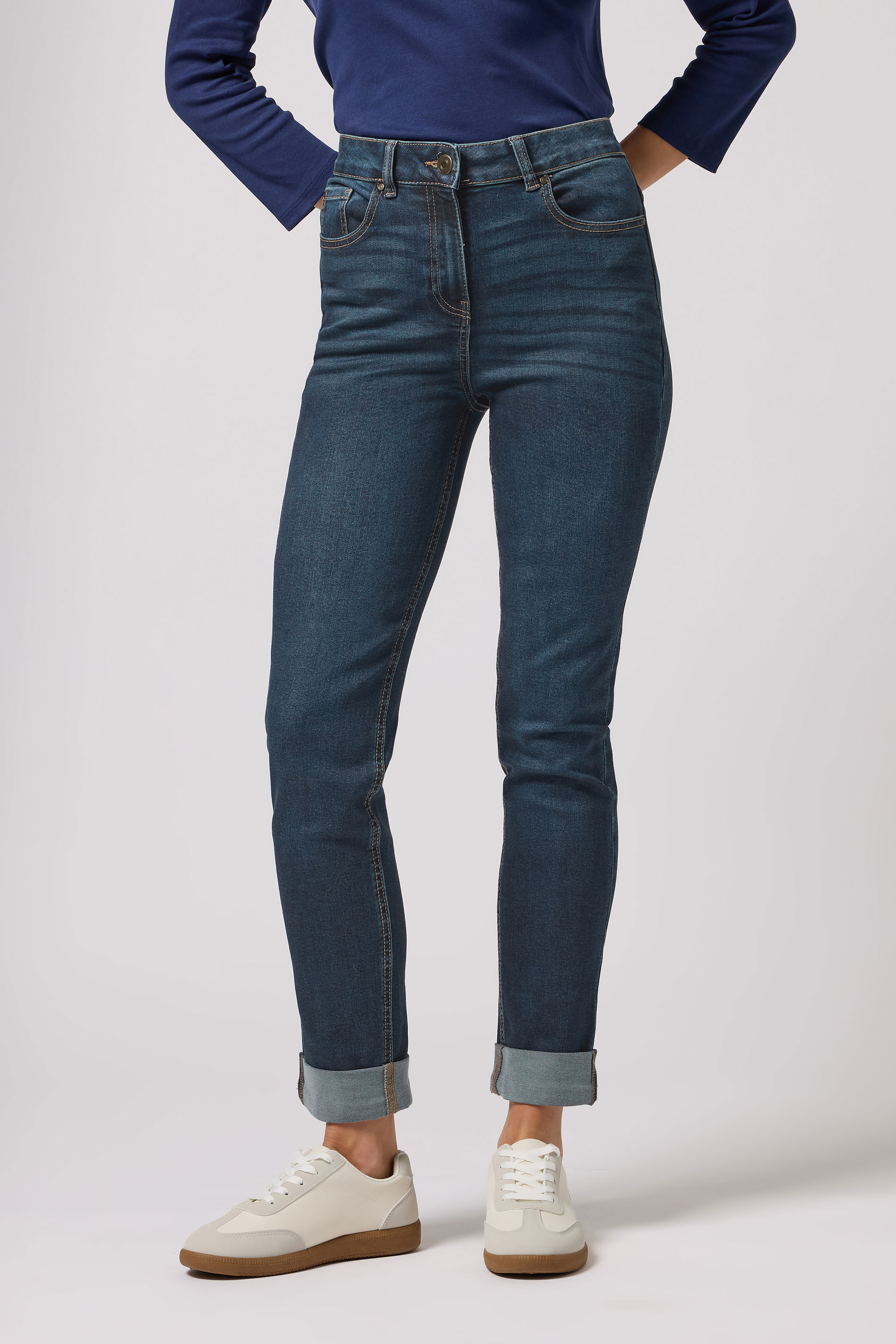 M&Co Blue Mid Wash Ankle Grazer Cigarette Jeans | M&Co 1