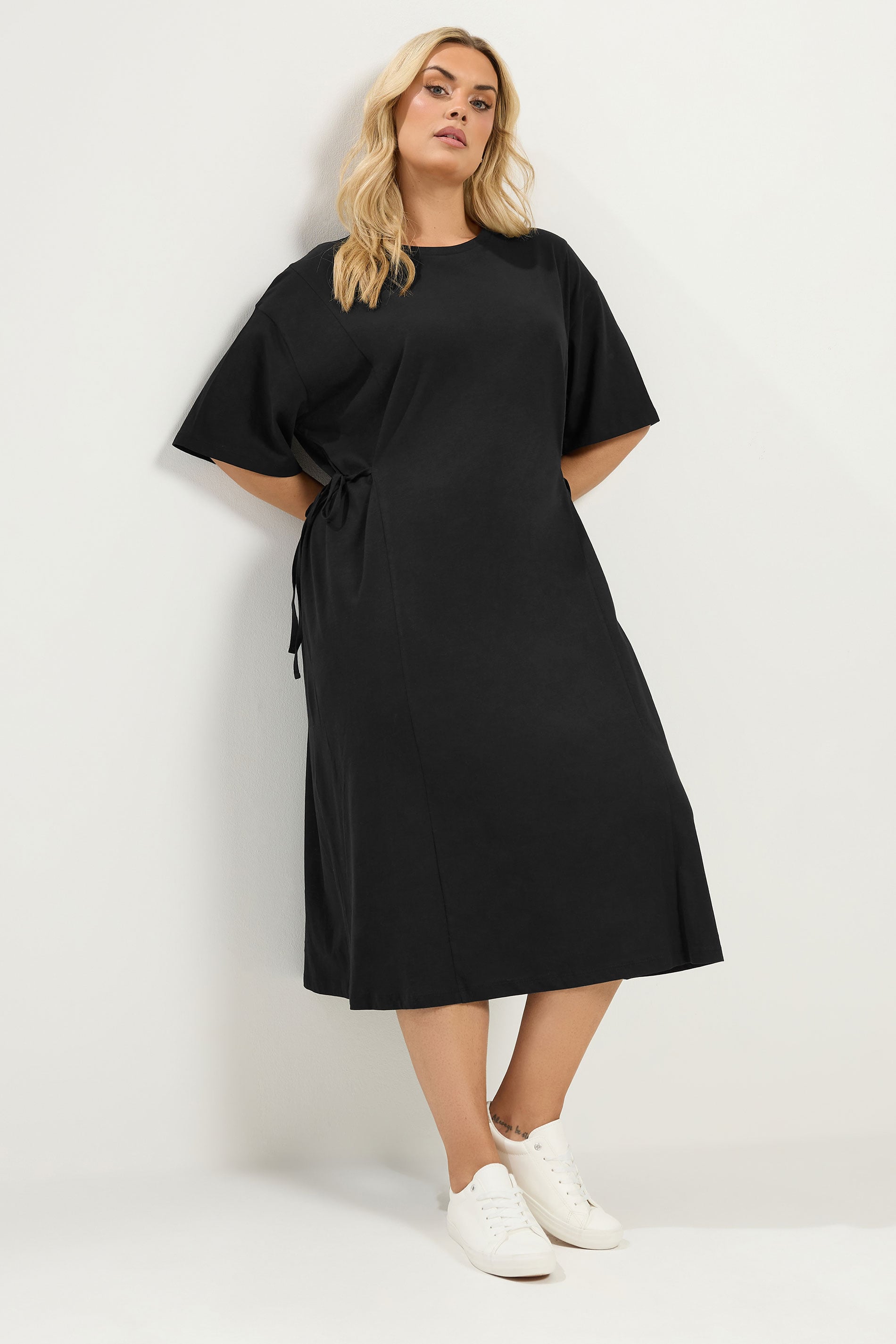 YOURS Plus Size Black Front Tie Midi Dress | Yours Clothing 3