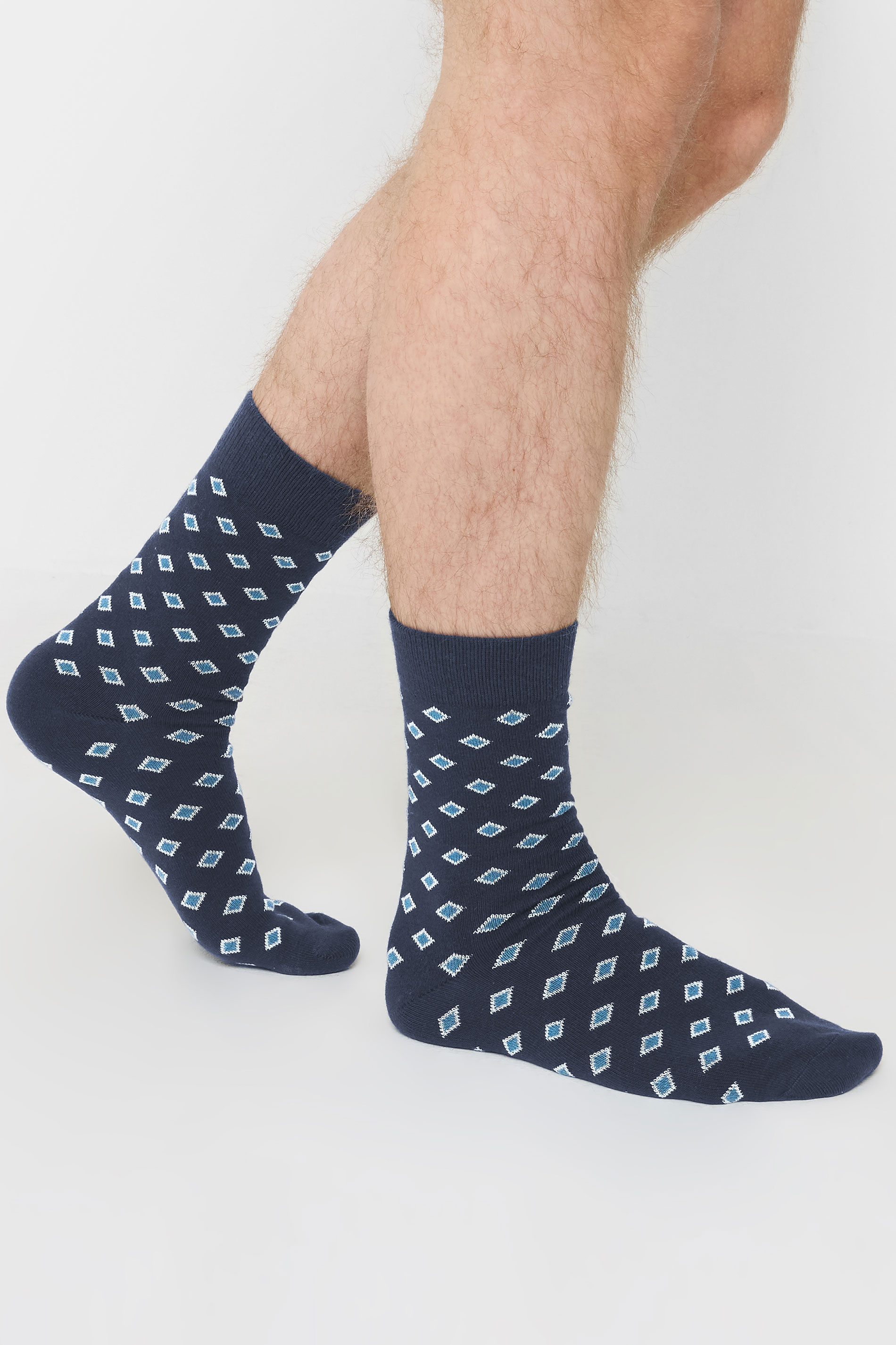 BadRhino 5 PACK Navy Blue Stripe & Spot Print Ankle Socks | BadRhino 1