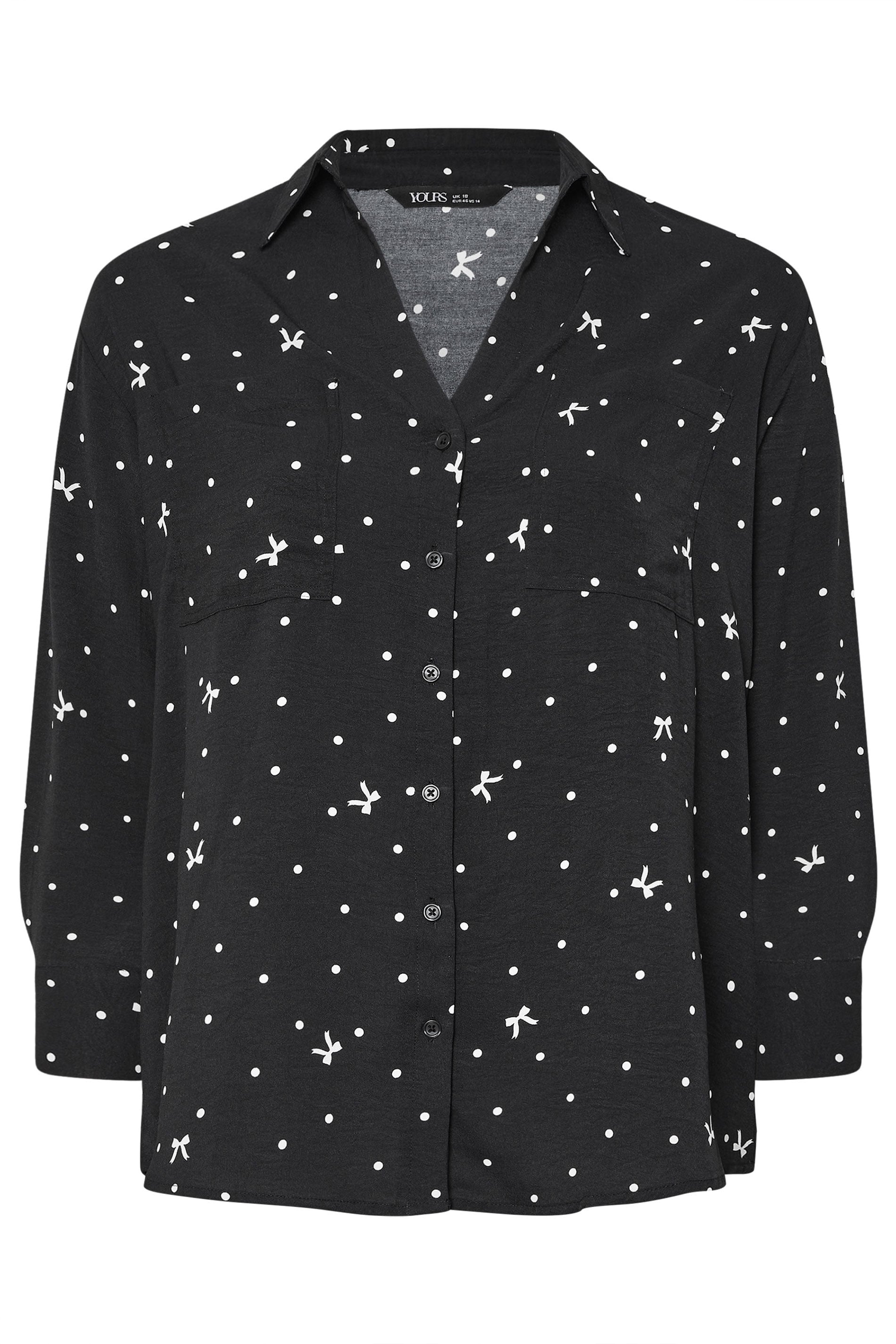 YOURS Plus Size Black Bow Print Crinkle Blouse | Yours Clothing 6