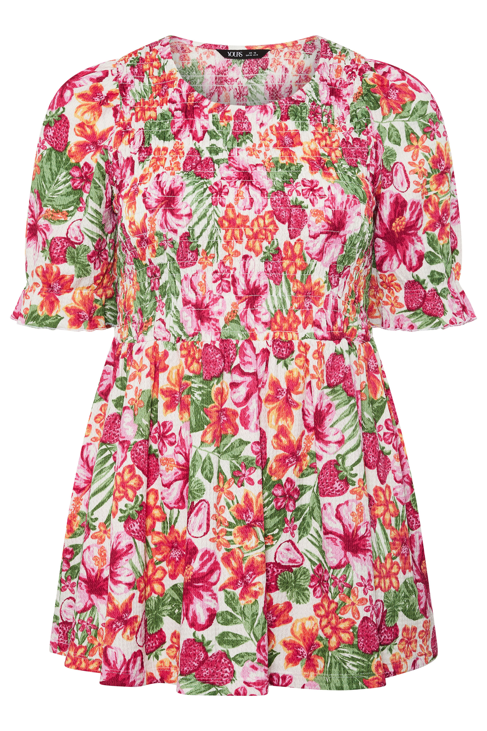 YOURS Plus Size Pink Floral Shirred Puff Sleeve Top |  Yours Clothing 5