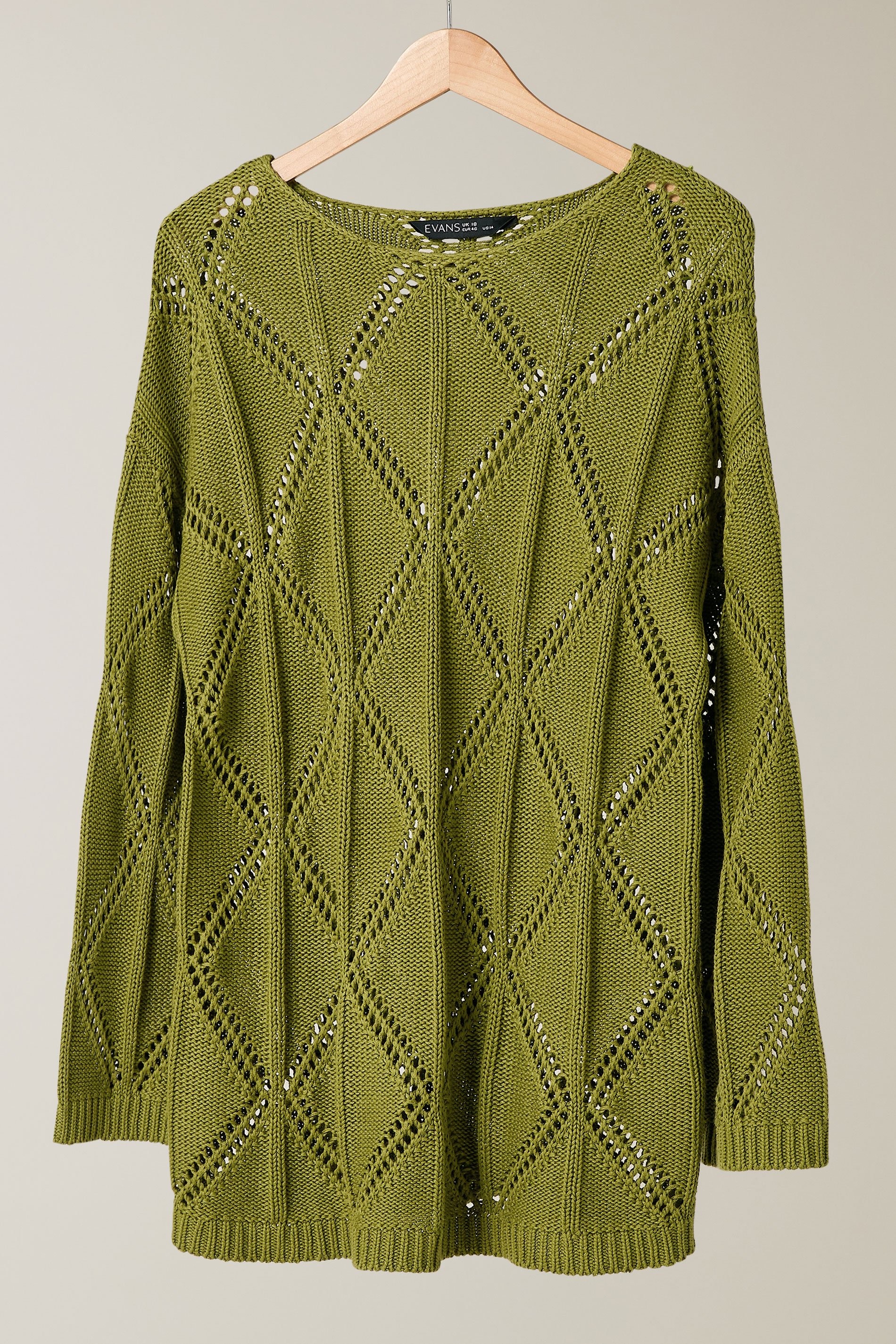 EVANS Plus Size Olive Green Diamond Pointelle Jumper | Evans 6