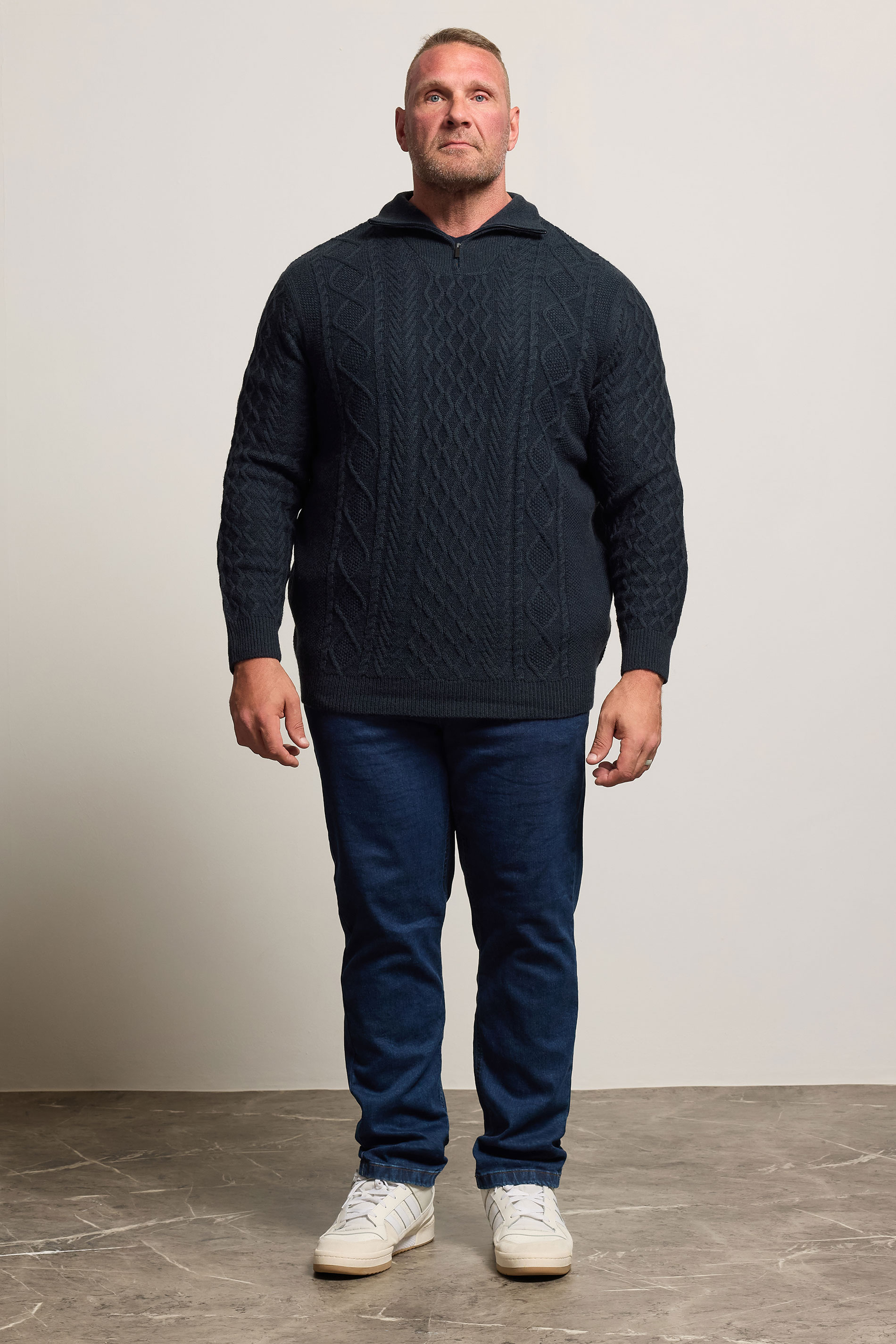 BadRhino Big & Tall Navy Blue Cable Knit Quarter Zip Jumper | BadRhino 1