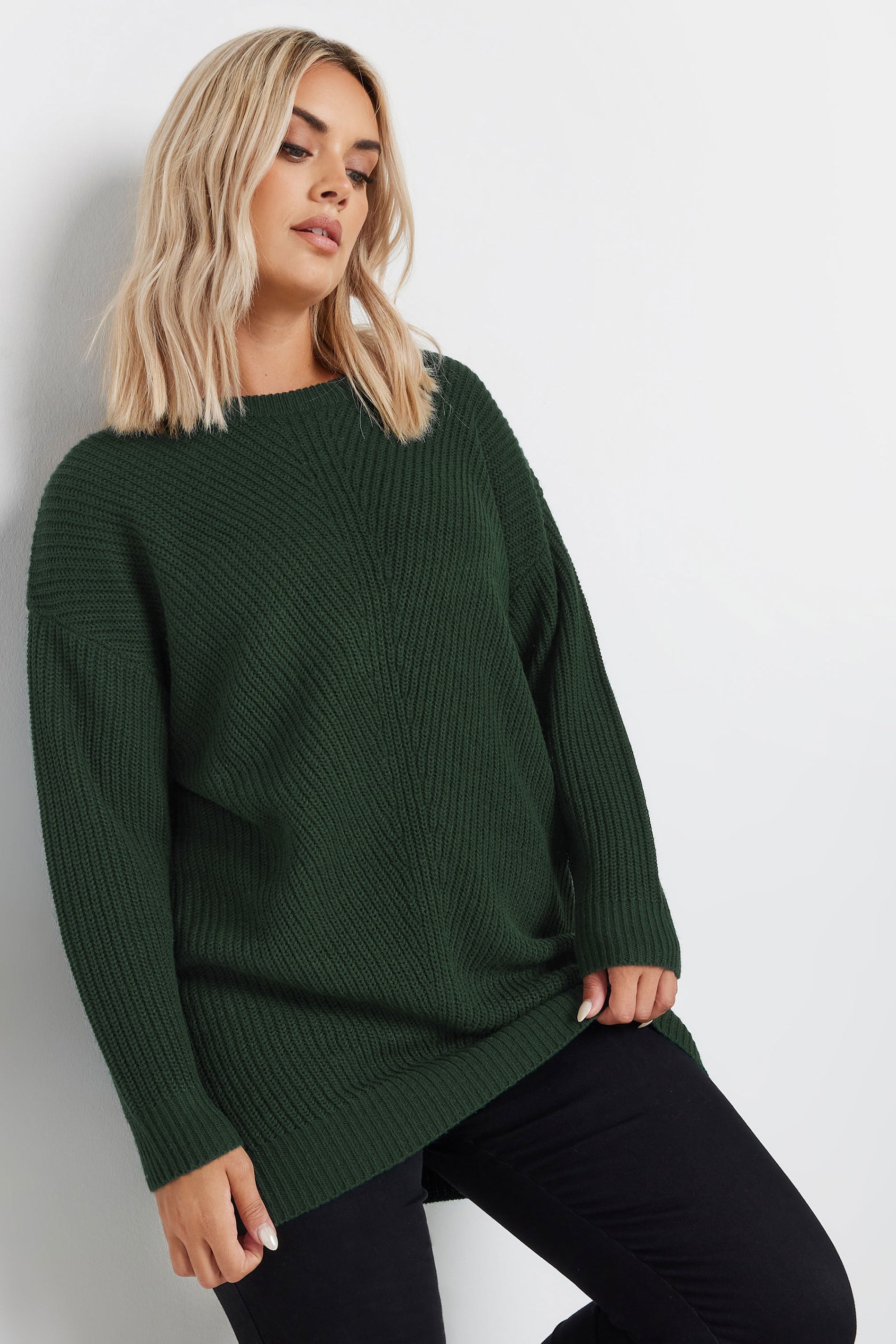 YOURS Plus Size Dark Green Essential Knitted Jumper | Yours Clothing 1