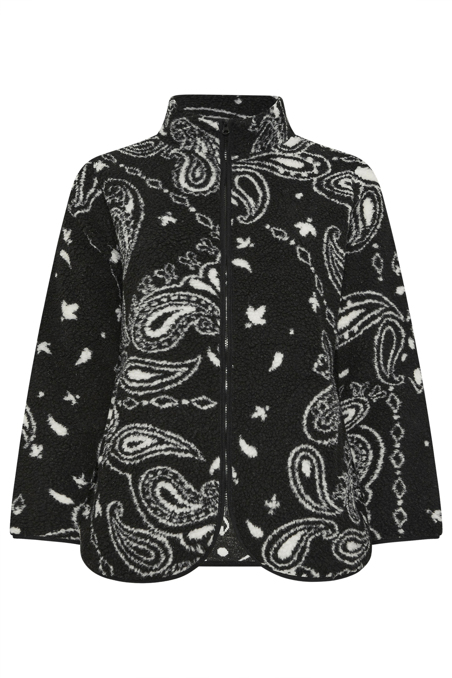 YOURS Plus Size Black Paisley Print Teddy Fleece Jacket | Yours Clothing 6