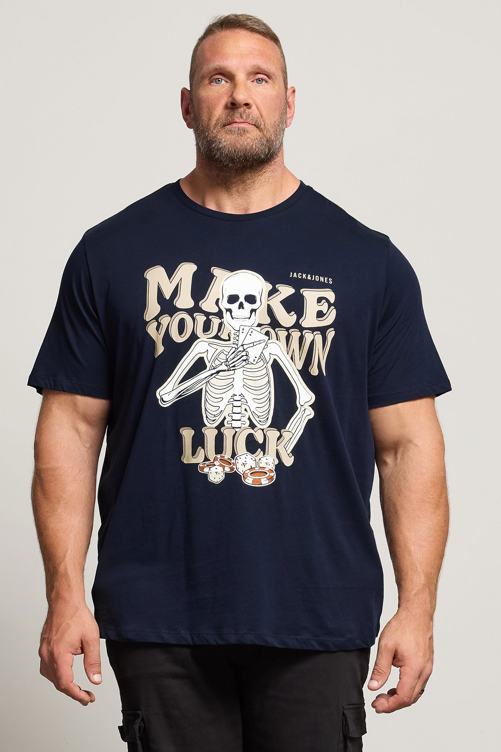 JACK & JONES Big & Tall Sky-Captain Blue Casino Graphic T-Shirt | BadRhino 3