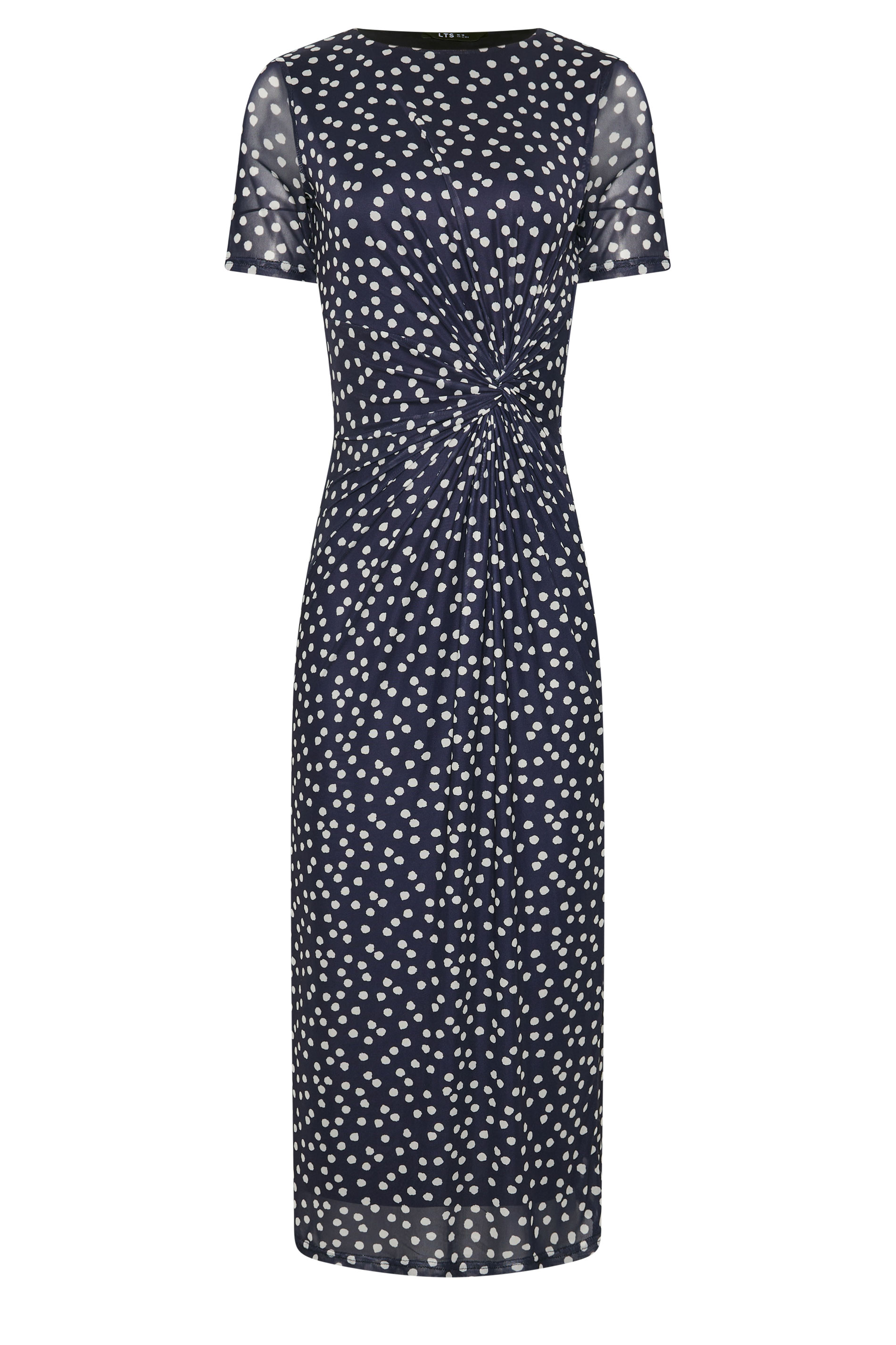 LTS Tall Women's Navy Blue Polka Dot Twist Mesh Midi Dress | Long Tall Sally 5