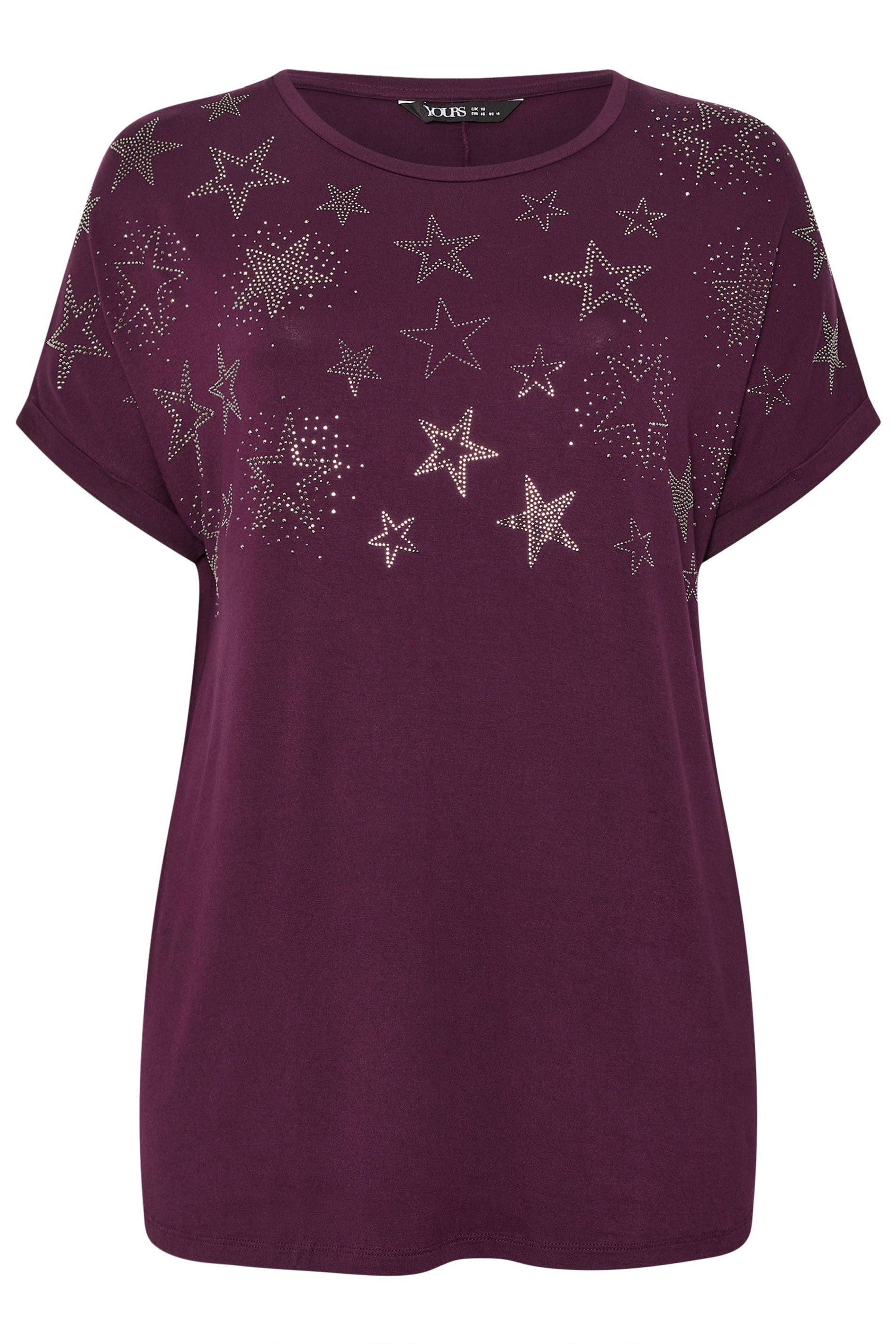 YOURS Curve Purple Star Stud Embellished T-Shirt | Yours Clothing 5