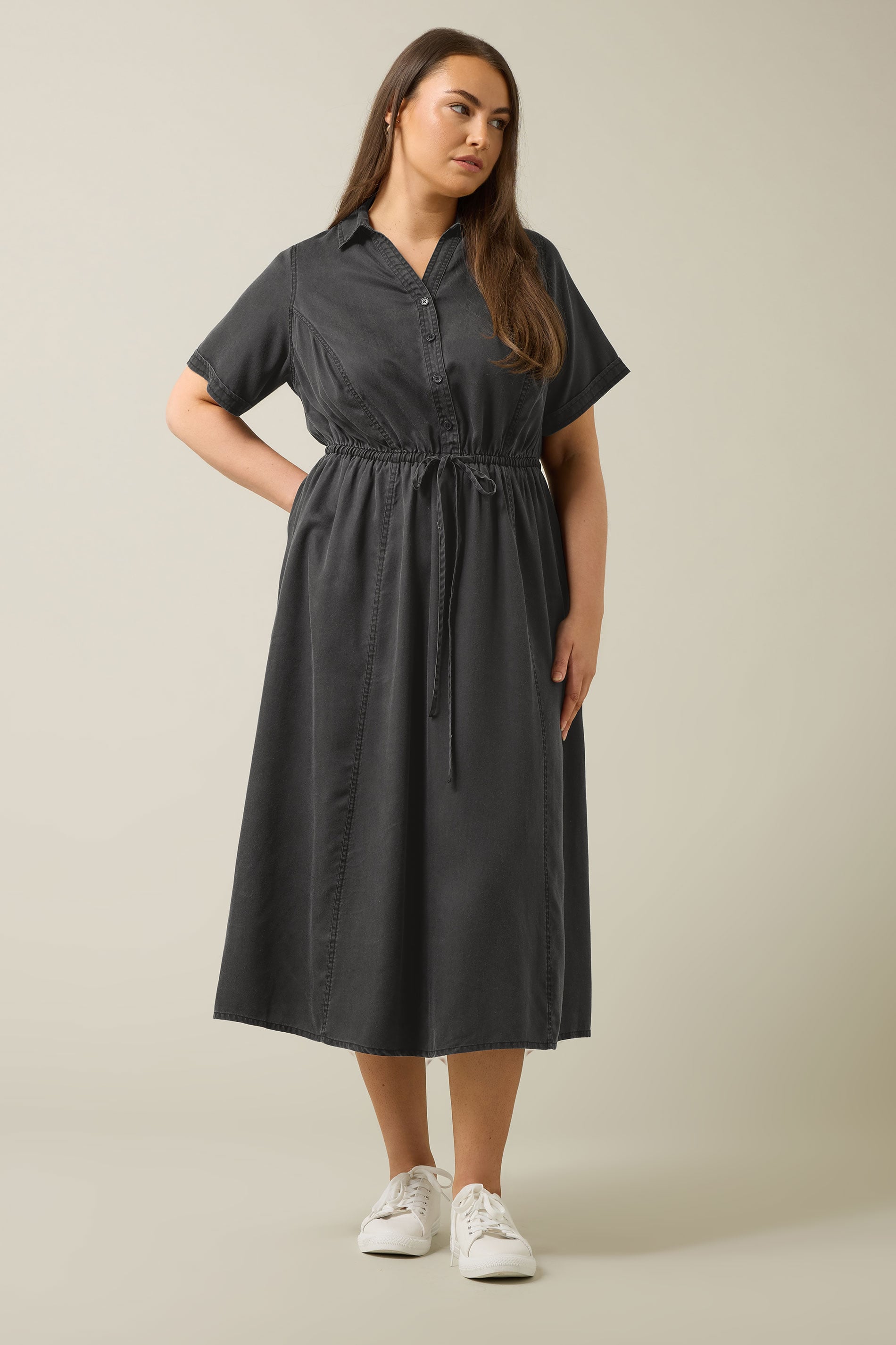 EVANS Plus Size Black Lyocell Denim Shirt Dress | Evans 2
