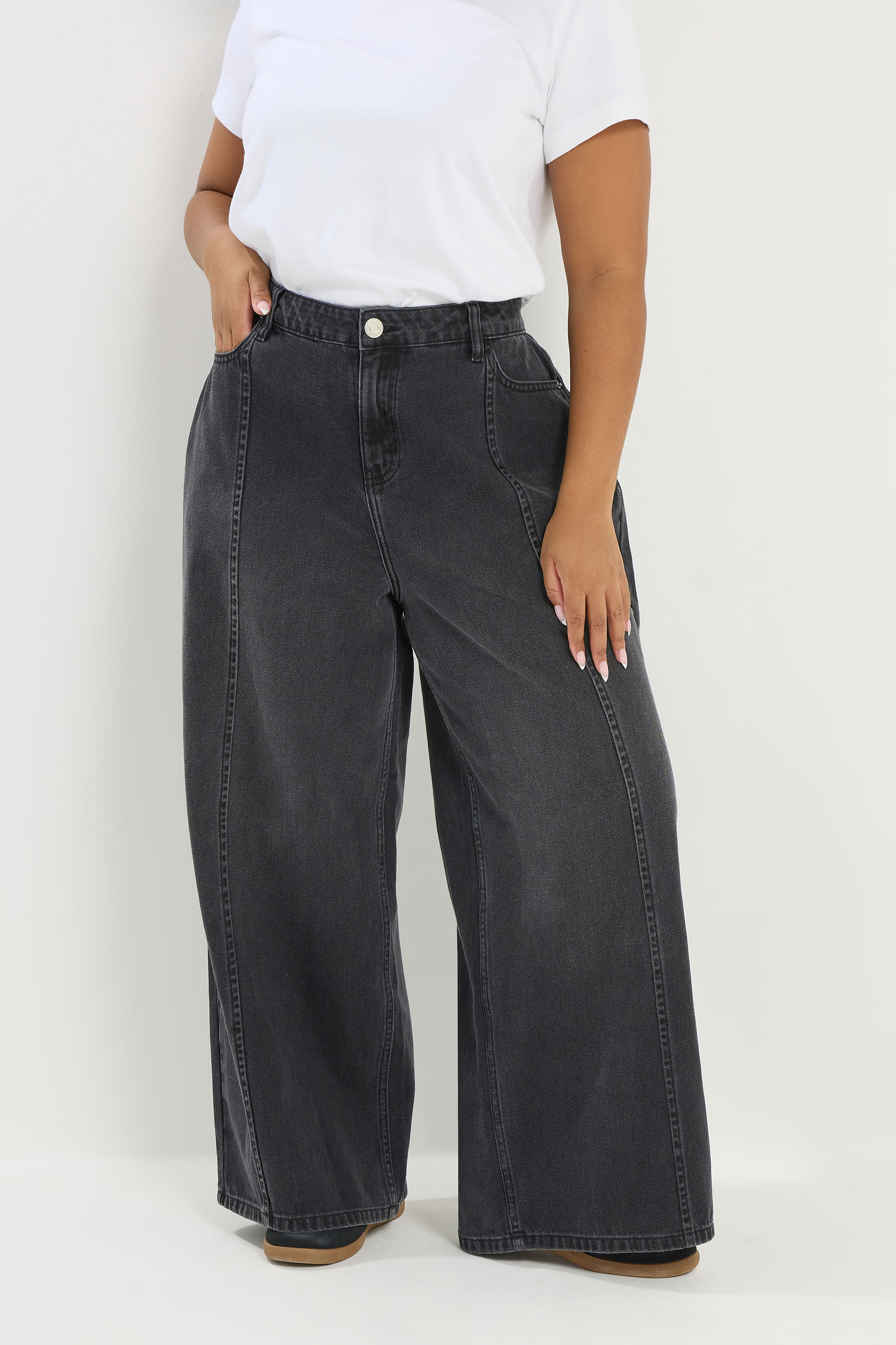 YOURS Plus Size Black Front Seam Wide Leg Jeans | Yours Clothing 3