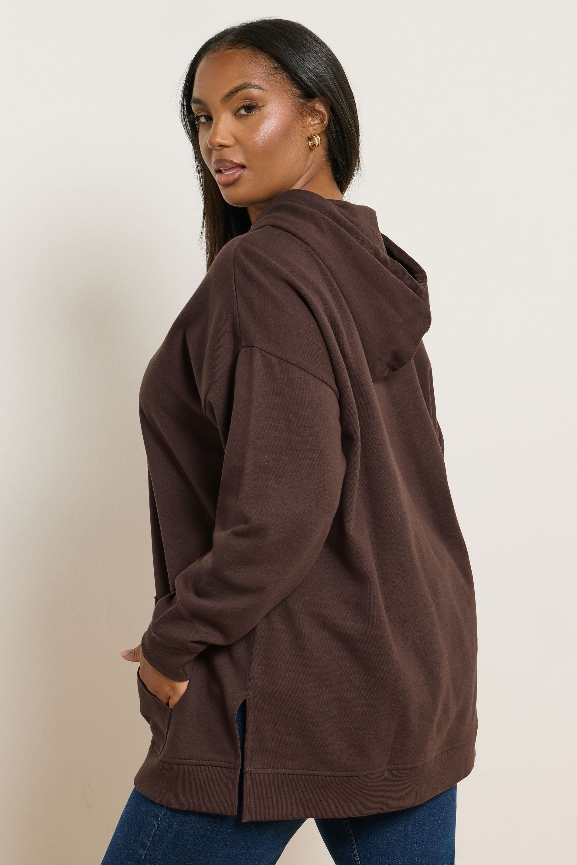 YOURS Plus Size Chocolate Brown Hoodie | Yours Clothing 2