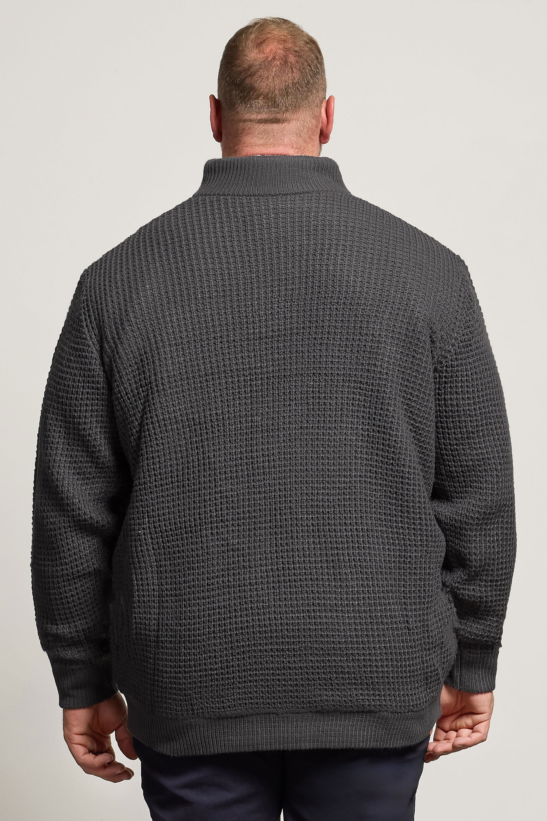 BadRhino Big & Tall Charcoal Grey Sherpa Lined Zip Through Cable Jumper | BadRhino 2