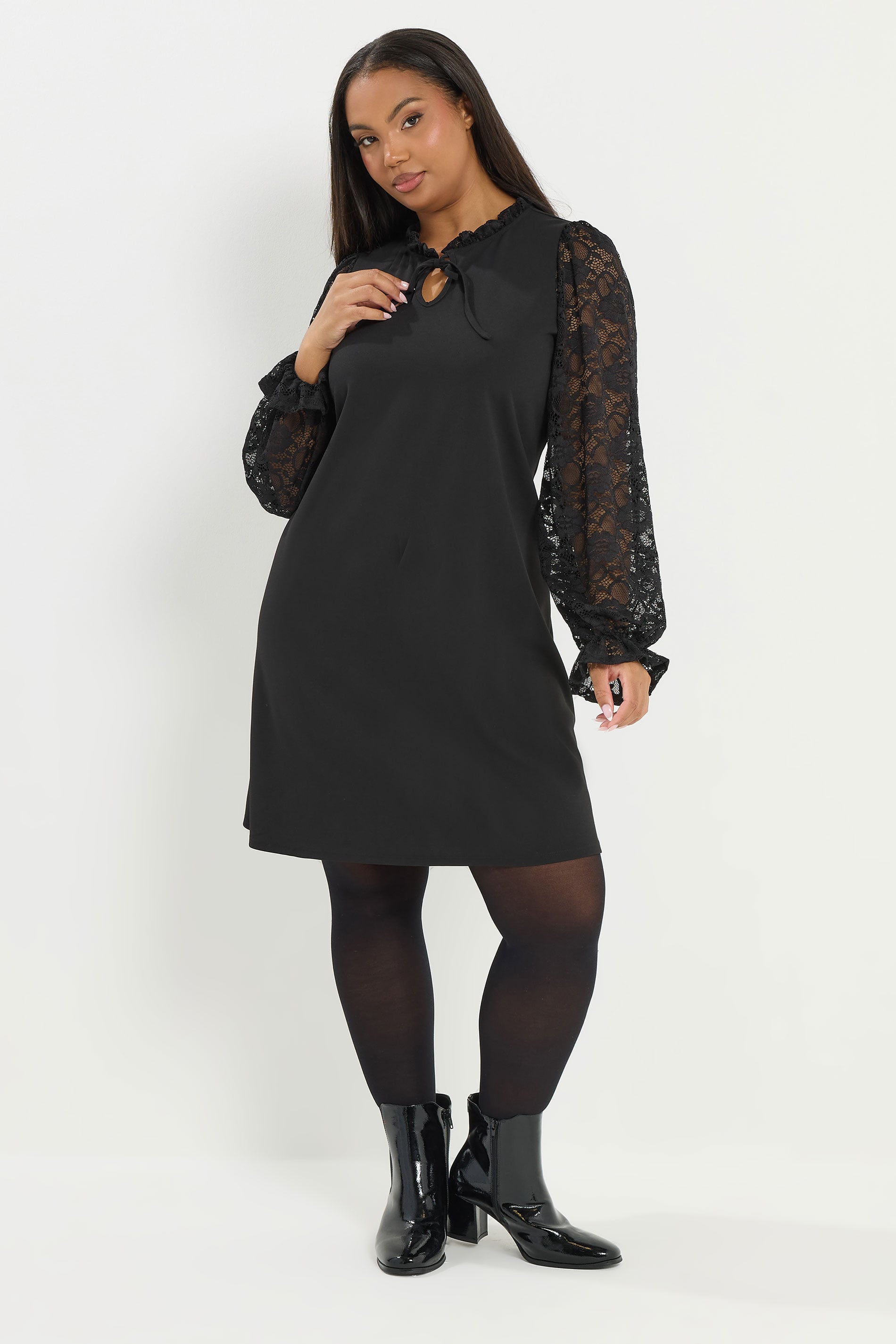 YOURS Plus Size Black Lace Mini Dress | Yours Clothing 1