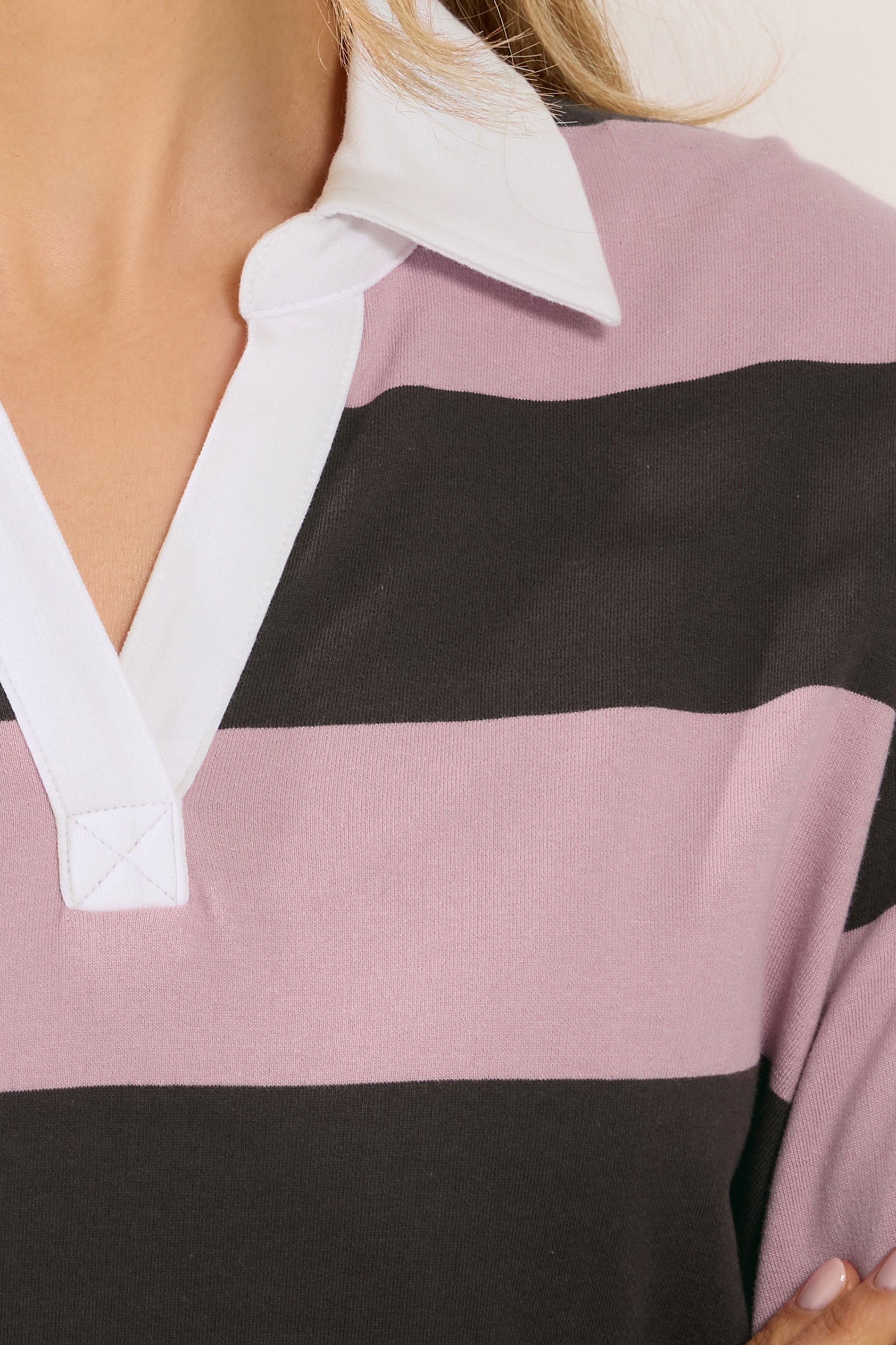 LTS Tall Women's Chocolate Brown & Pink Stripe Cotton Rugby Sweatshirt | Long Tall Sally 4