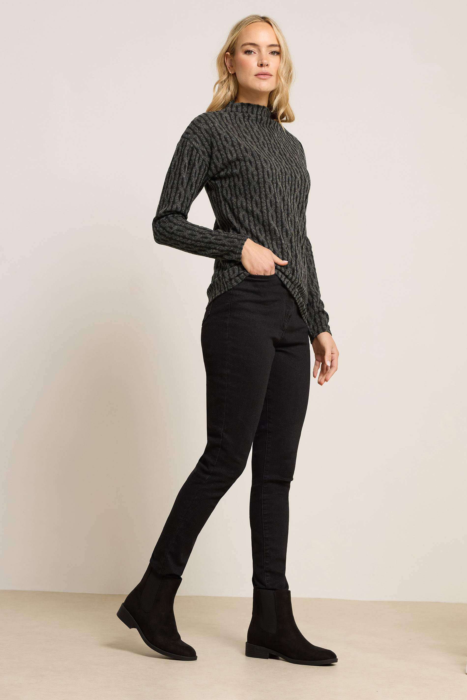 LTS Tall Charcoal Grey Knit Funnel Top | Long Tall Sally 1