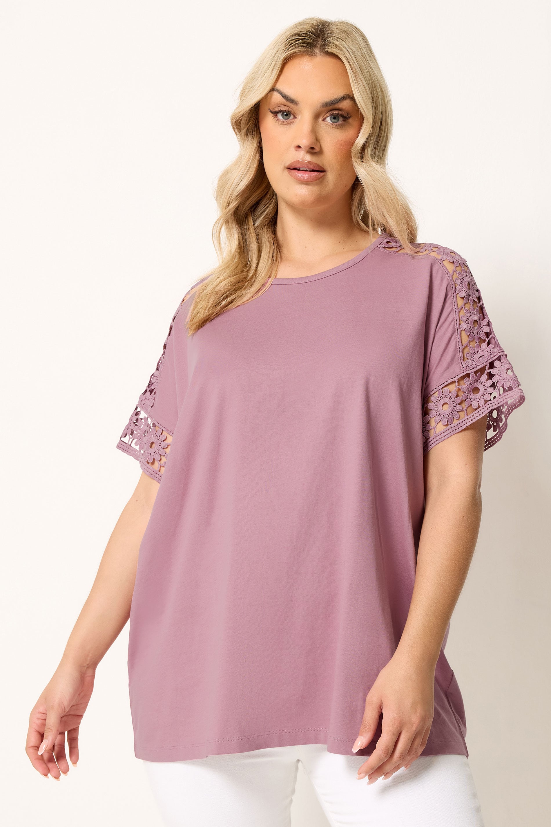YOURS Plus Size Pink Crochet T-Shirt | Yours Clothing 3
