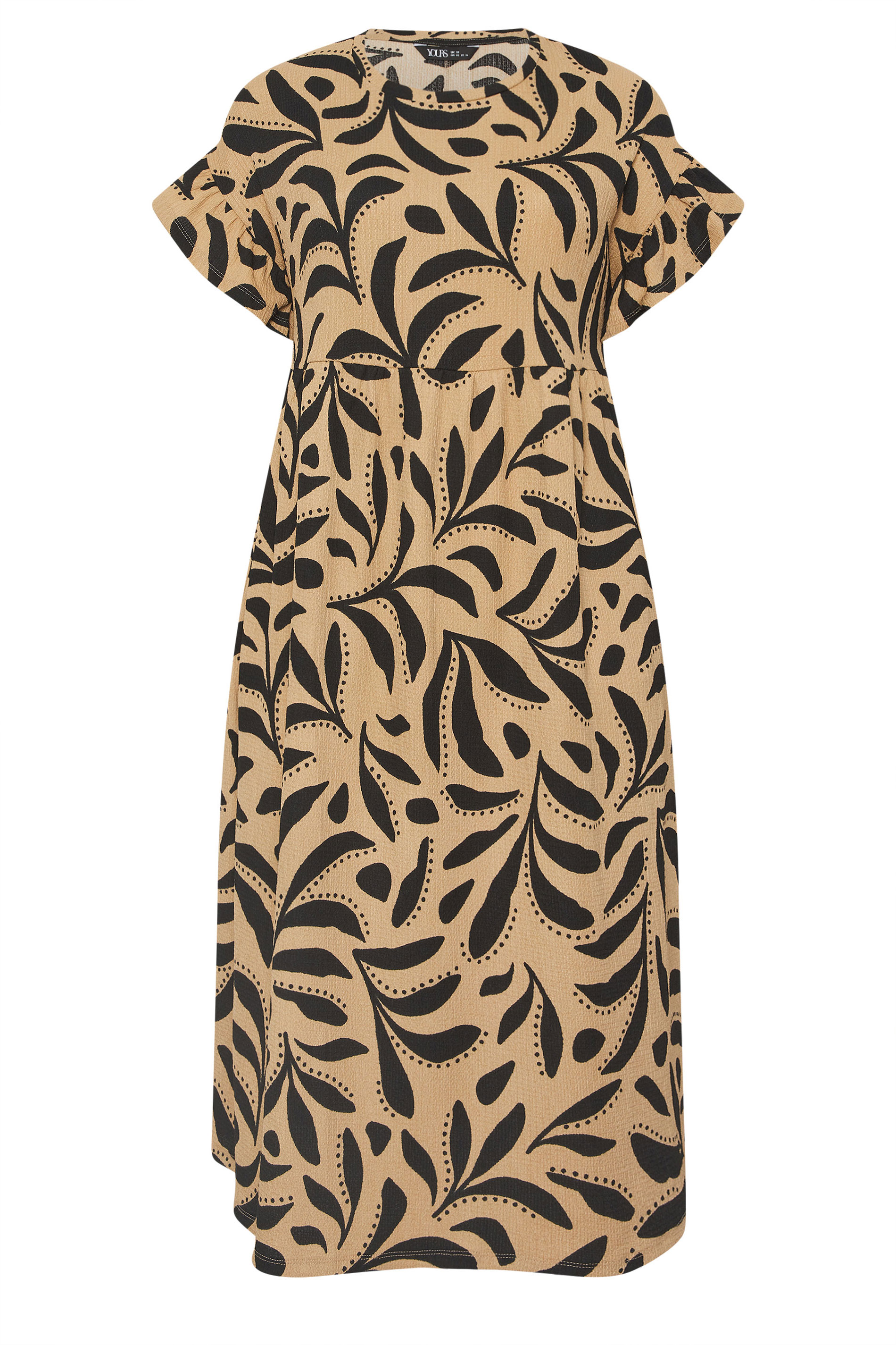 YOURS Plus Size Brown Abstract Frill Sleeve Dress | Yours Clothing 5