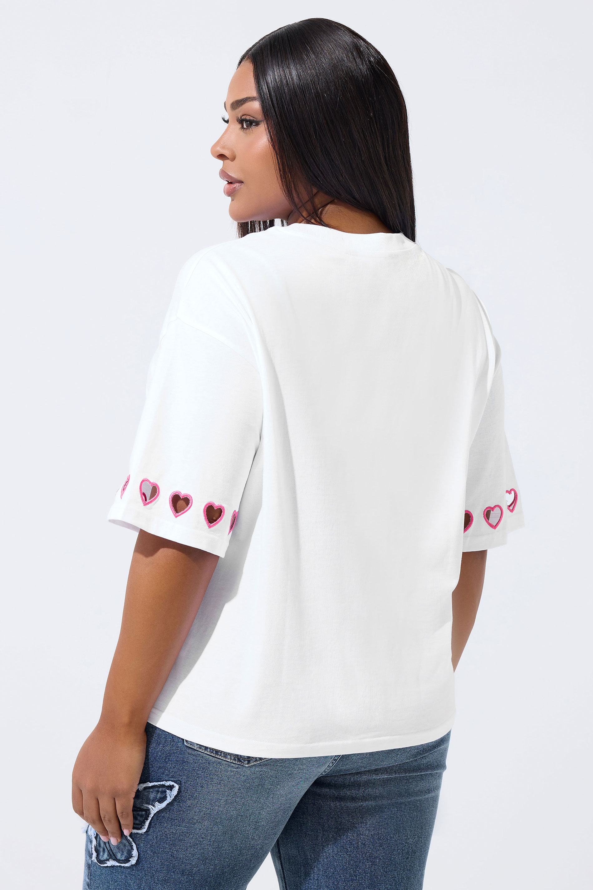 LIMITED COLLECTION Plus Size White Heart Cut Out Sleeve T-Shirt | Yours Clothing  4