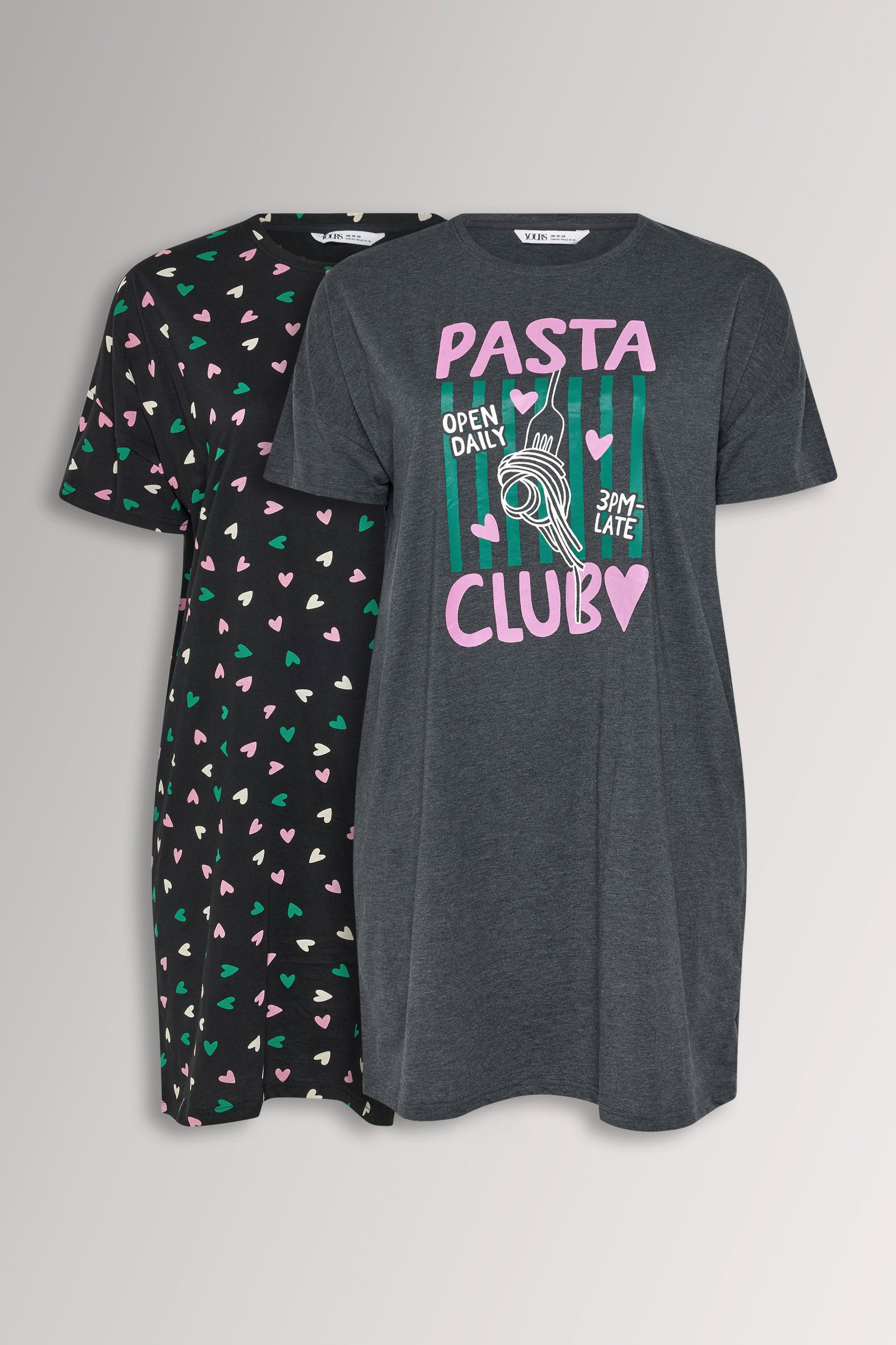 YOURSET 2 PACK Plus Size Grey 'Pasta Club' Sleep Tee Nightdresses | Yours Clothing 3