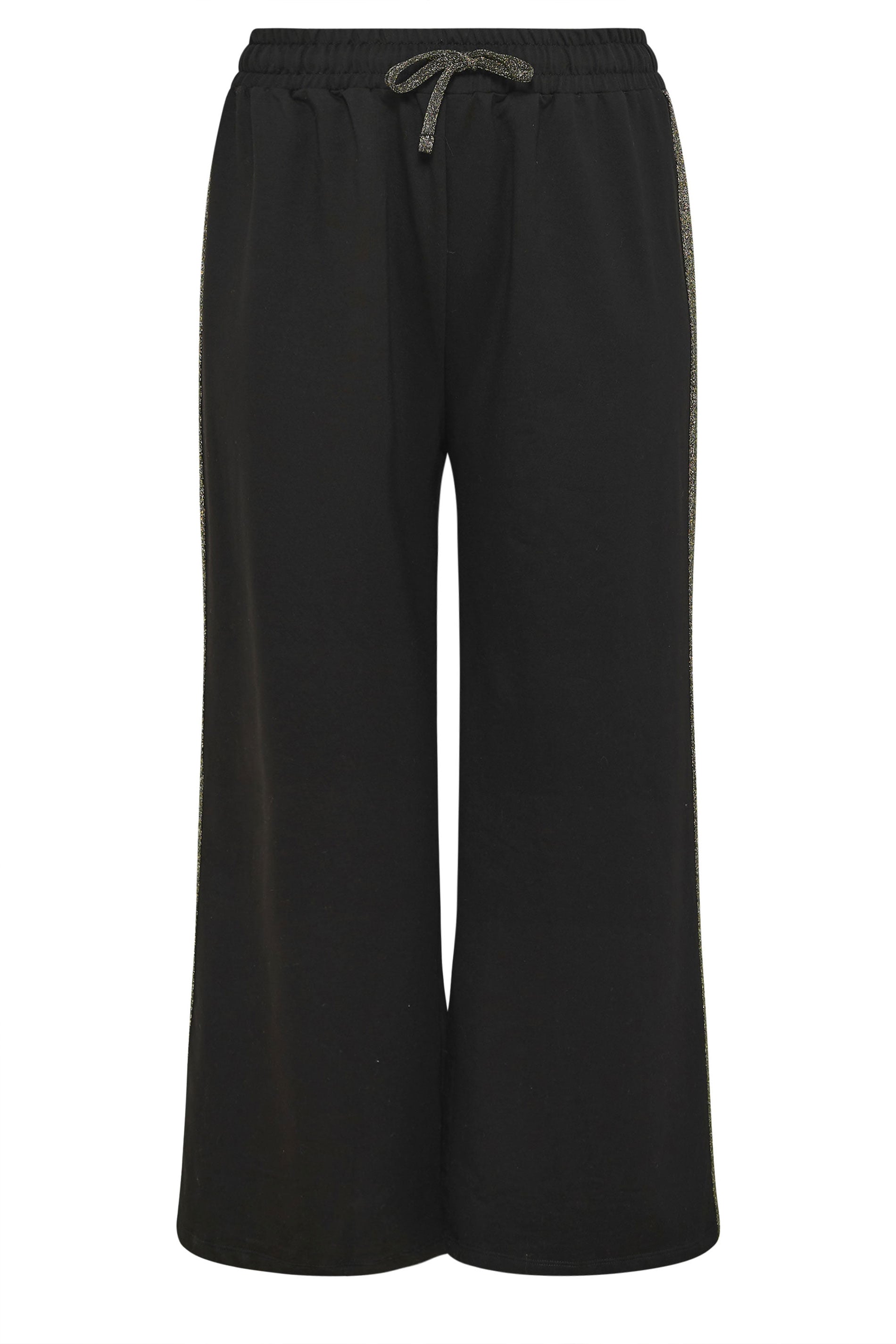 YOURS Plus Size Black Shimmer Side Stripe Wide Leg Joggers | Yours Curve 5