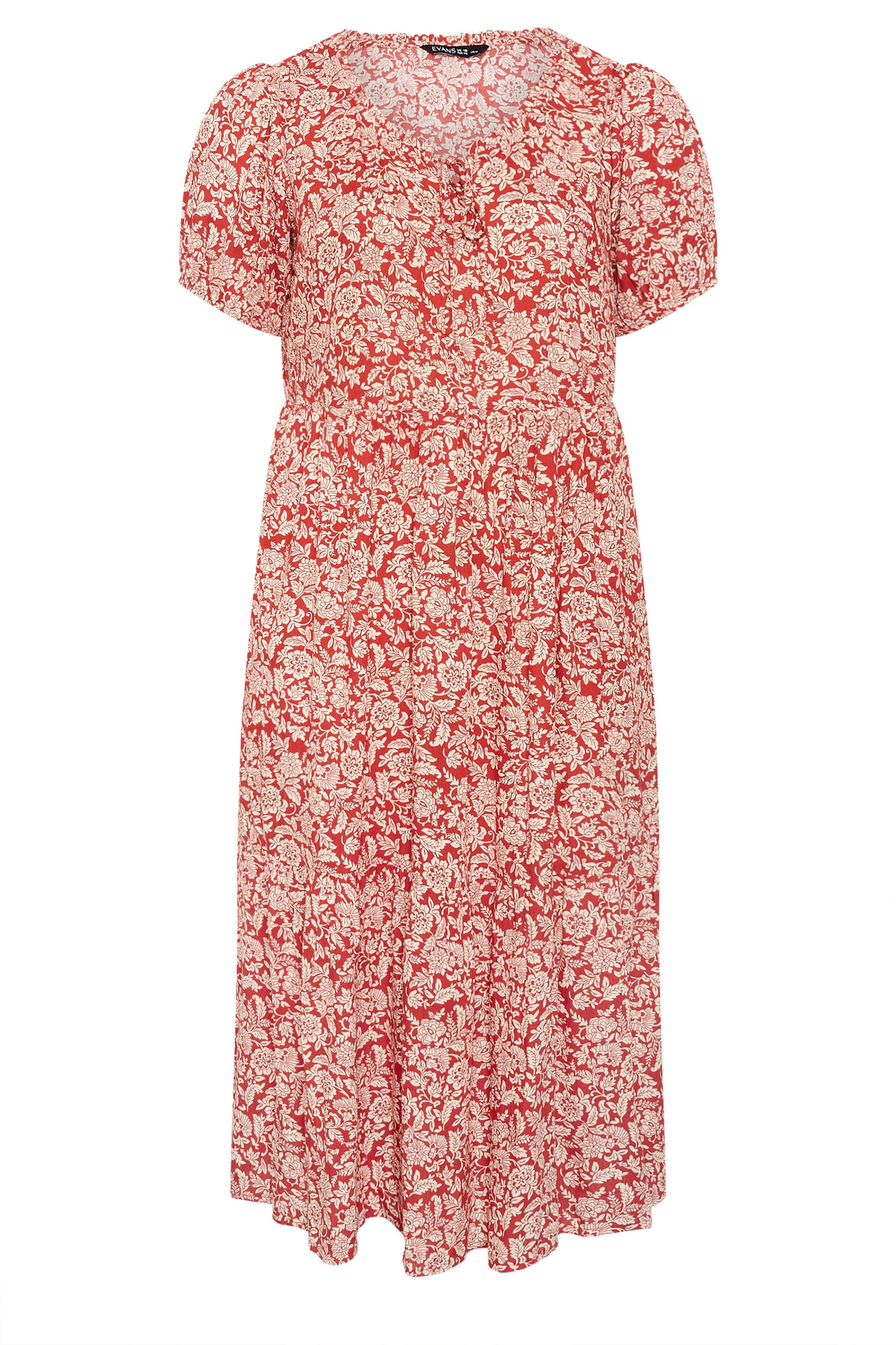 EVANS Plus Size Orange Ditsy Tie Neck Dress | Evans 6