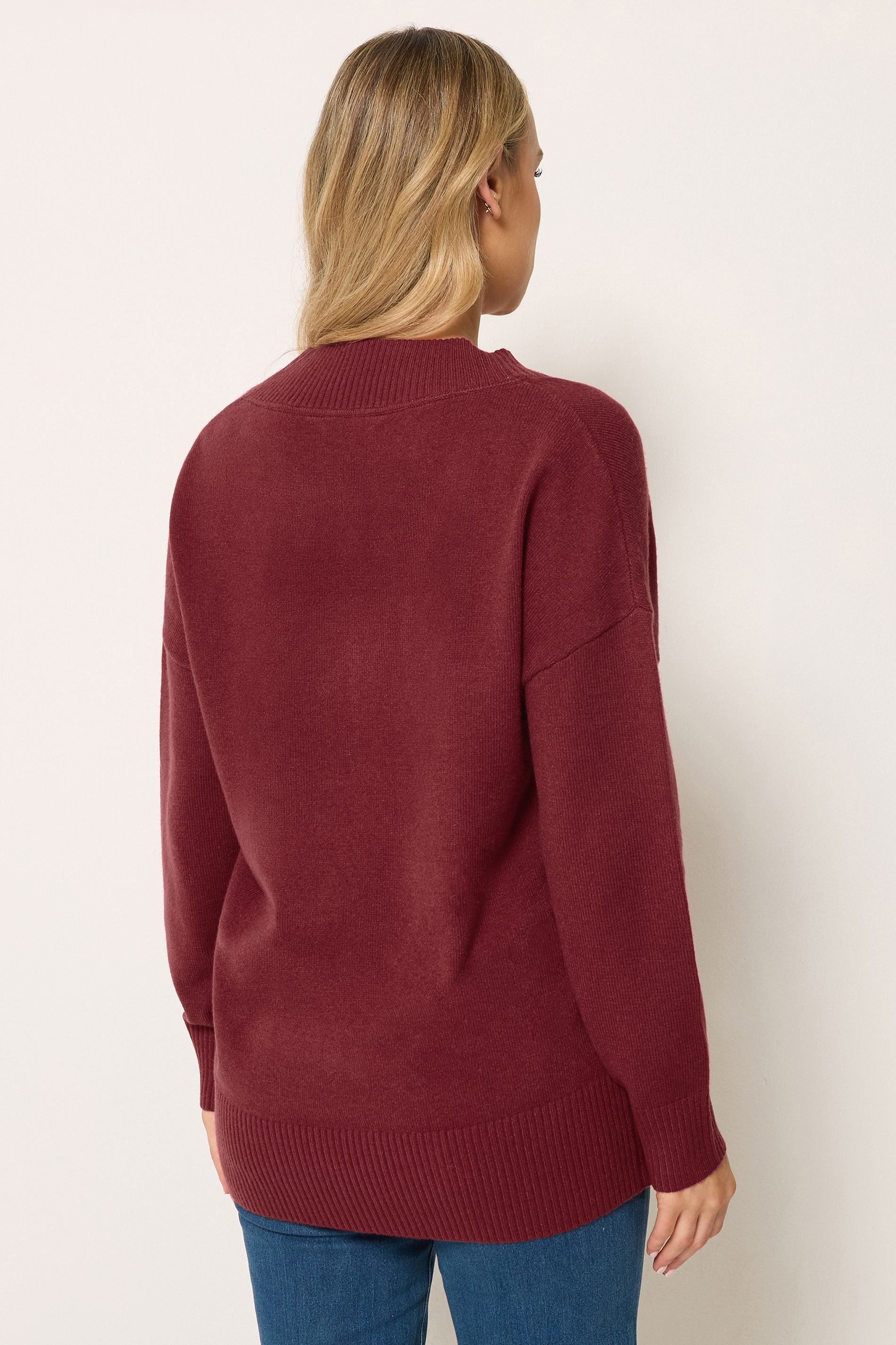 LTS Tall Women's Burgundy Red V-Neck Knitted Jumper | Long Tall Sally 2