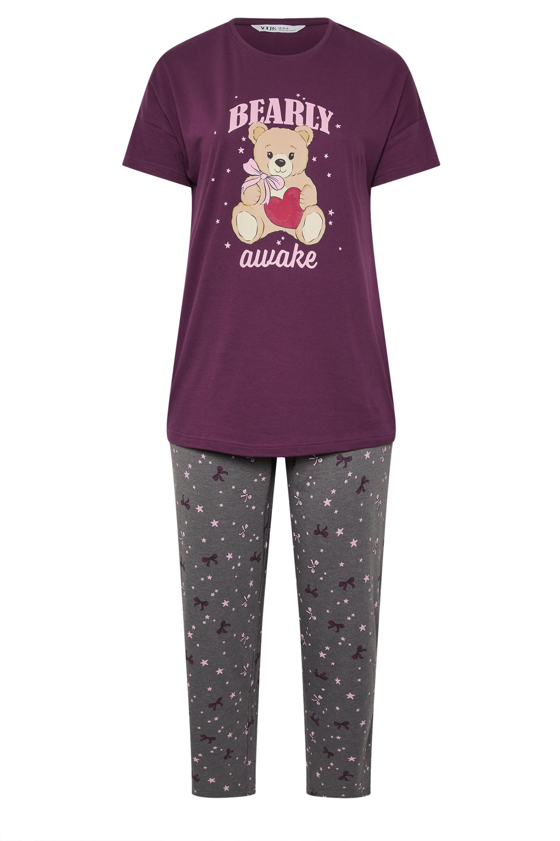 YOURS Plus Size Burgundy Red 'Bearly Awake' Pyjama Set | Yours Clothing 5