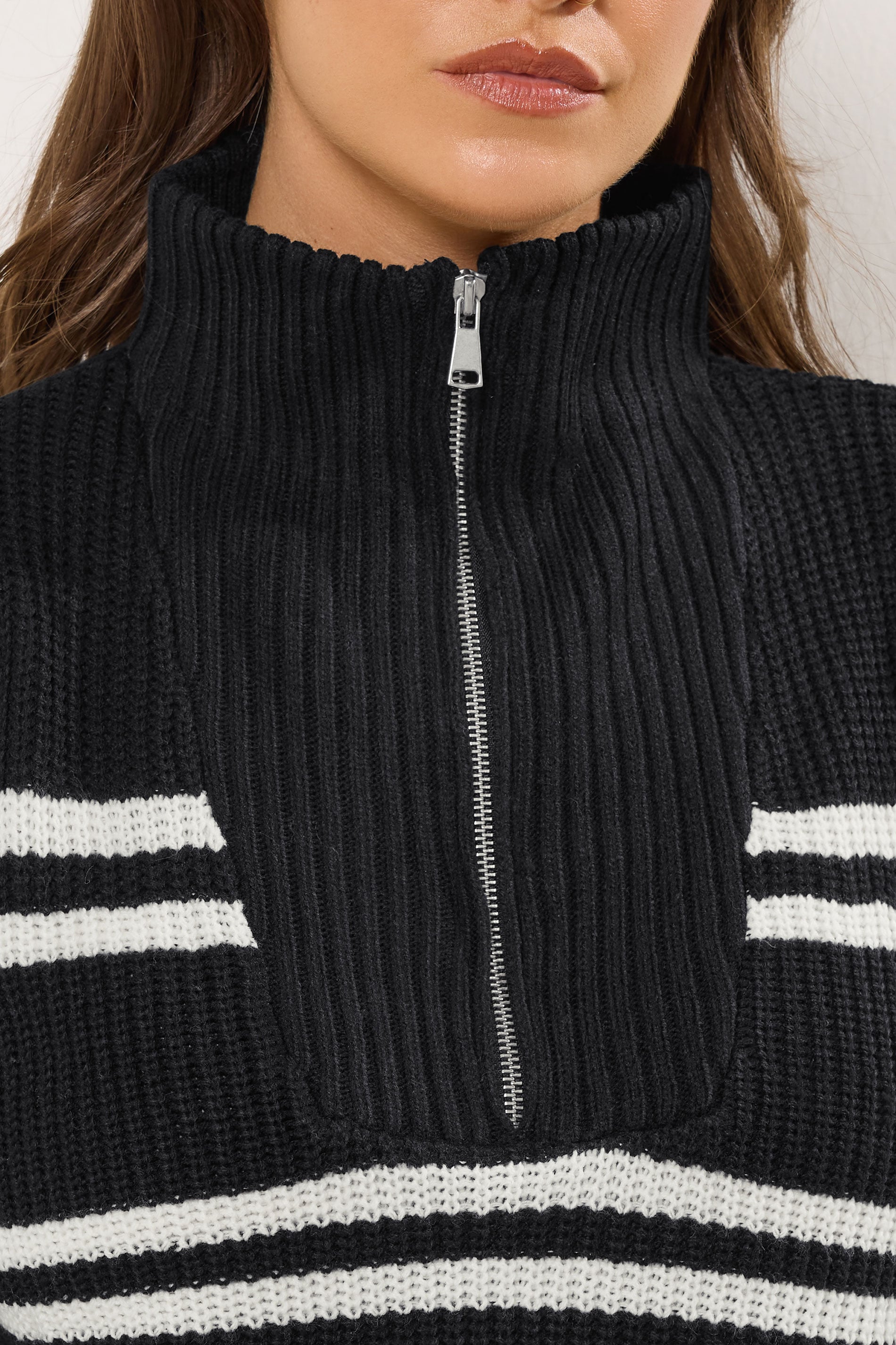 YOURS Plus Size Black Stripe Quarter Zip Jumper | Yours Clothing 5