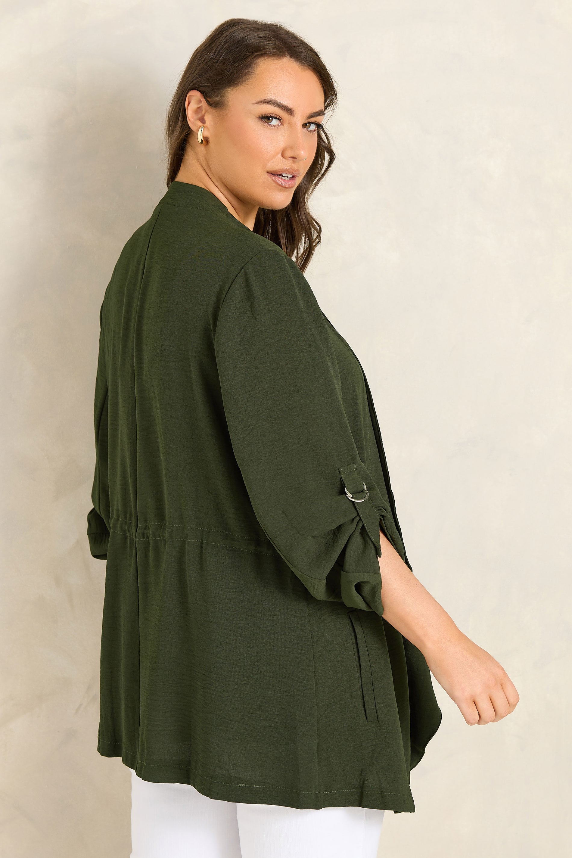 EVANS Plus Size Olive Green Lightweight Waterfall Jacket | Evans 2