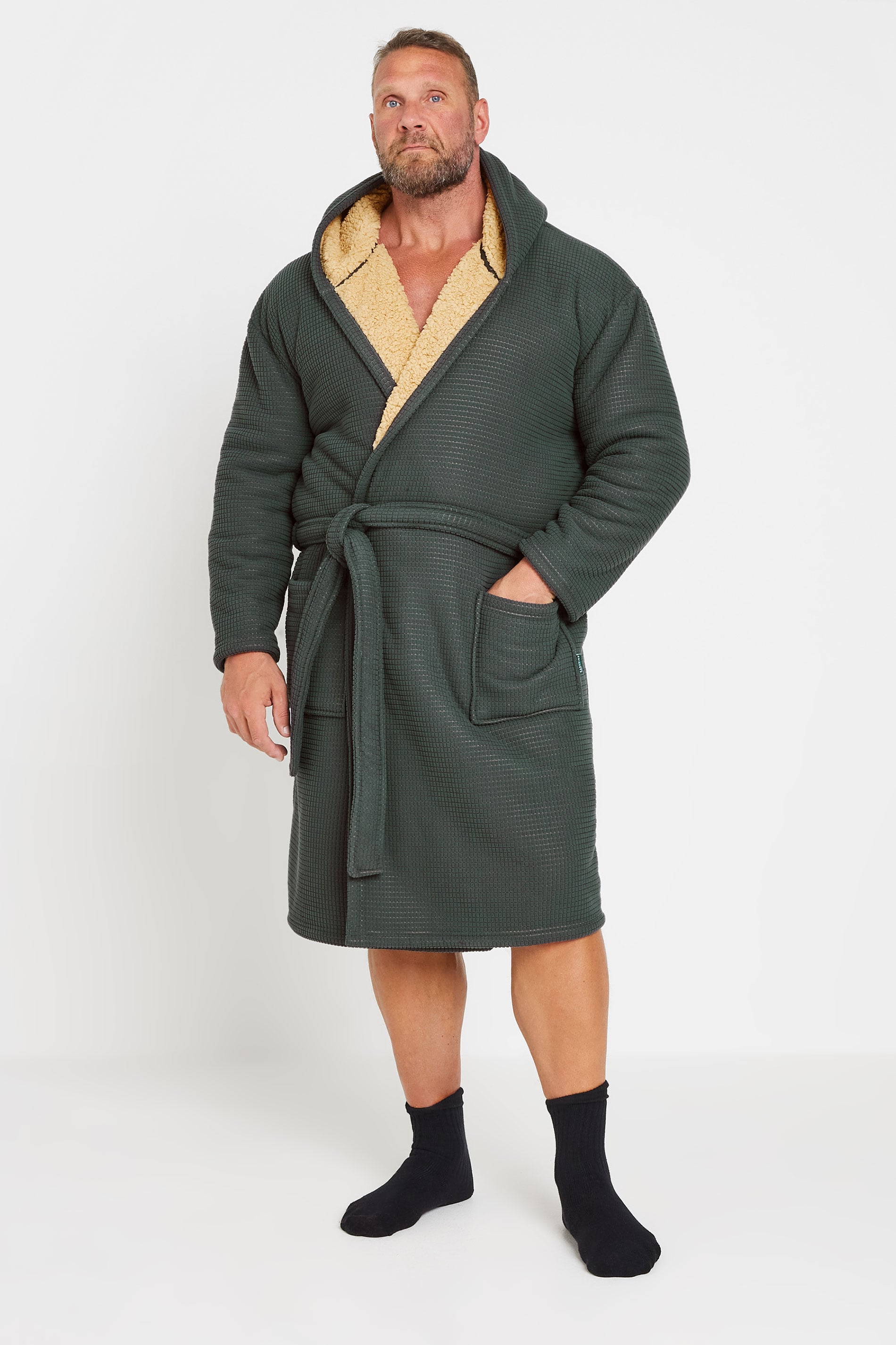 BadRhino Big & Tall Dark Grey Waffle Borg Lined Dressing Gown | BadRhino 3