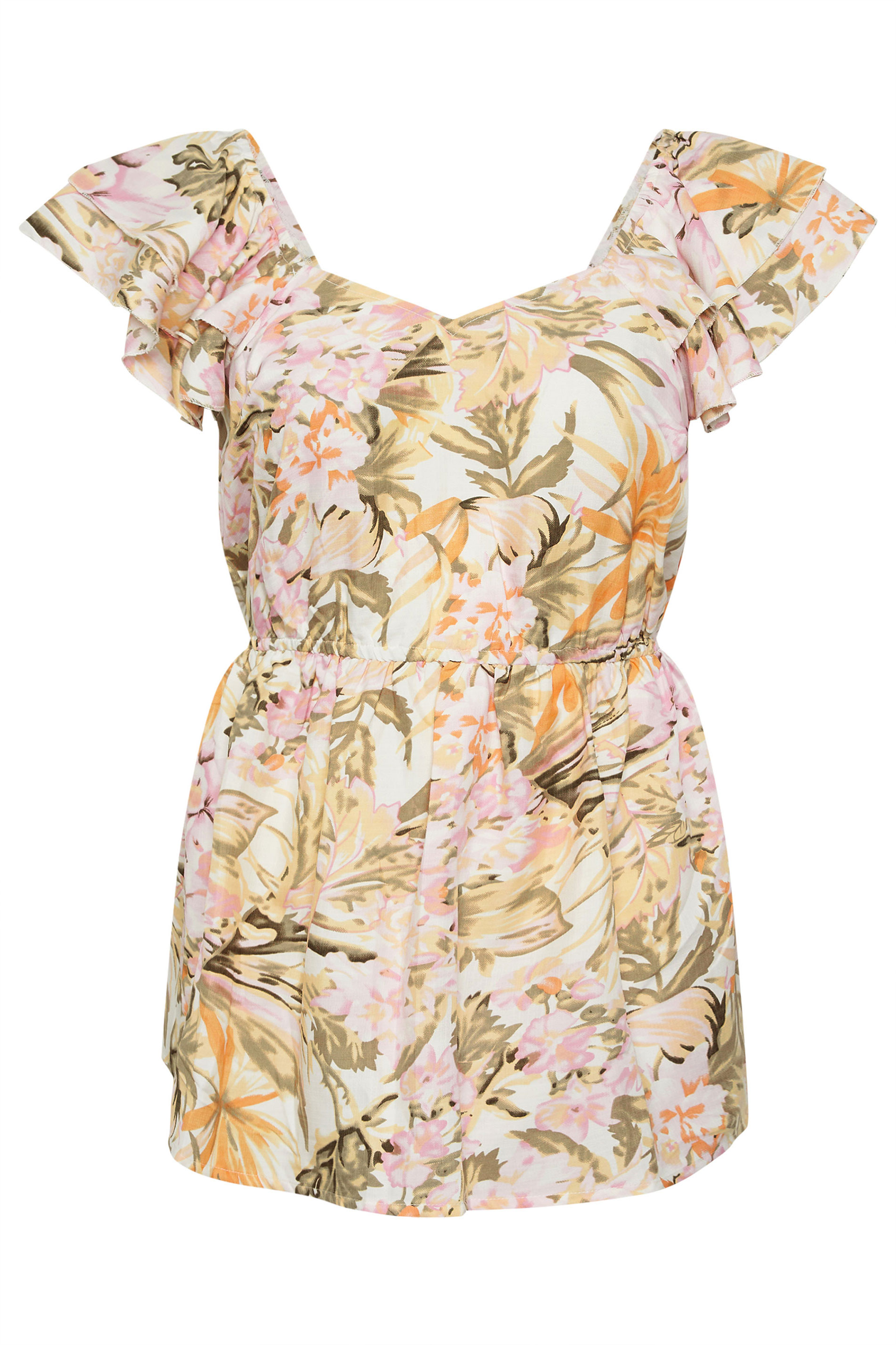 YOURS Plus Size Natural Brown Floral Bow Back Top | Yours Clothing 5