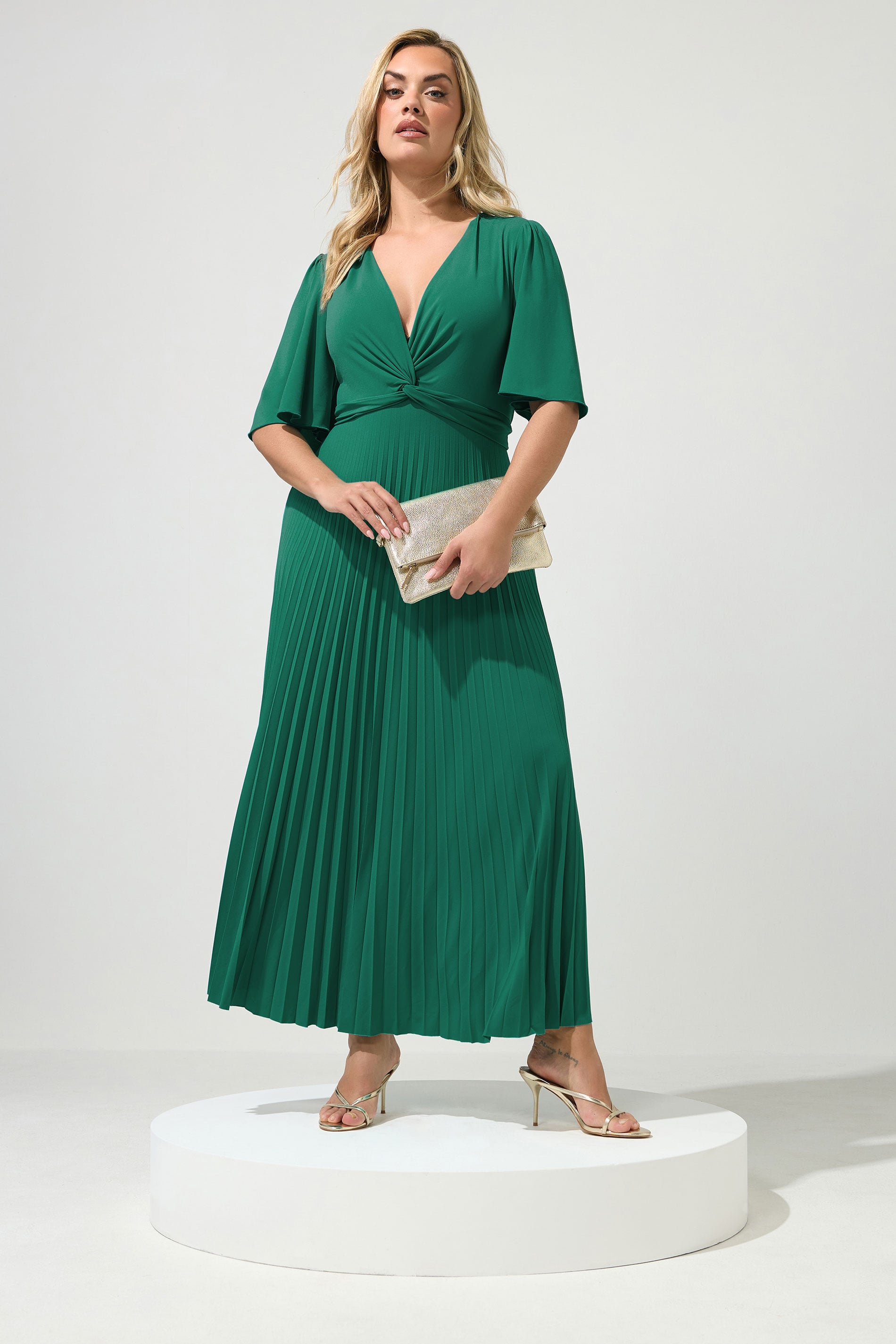 YOURS LONDON Plus Size Aqua Blue Knot Pleated Maxi Dress | Yours Clothing 3