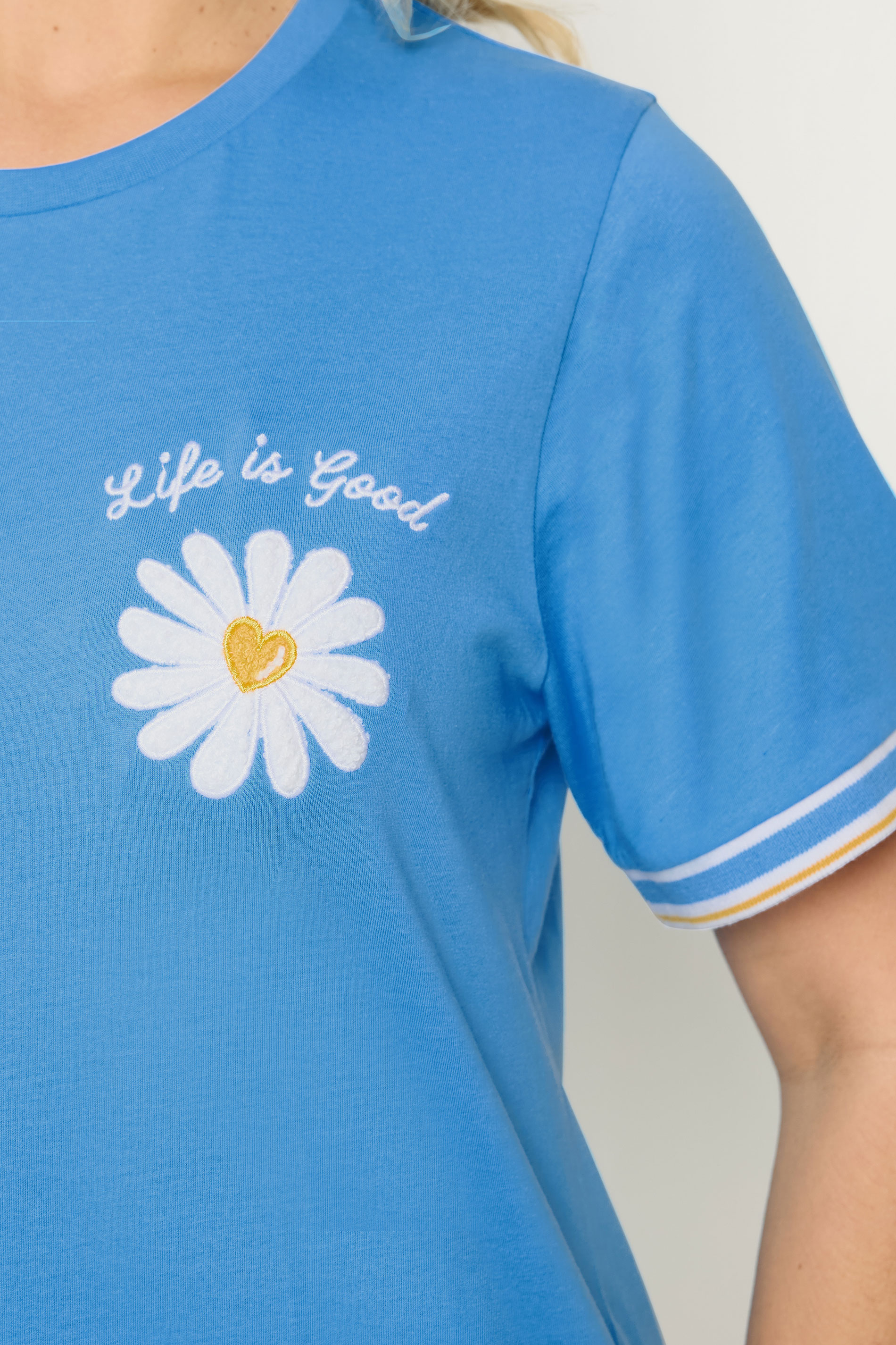 YOURS Plus Size Blue Varsity Trim Daisy T-Shirt | Yours Clothing 4