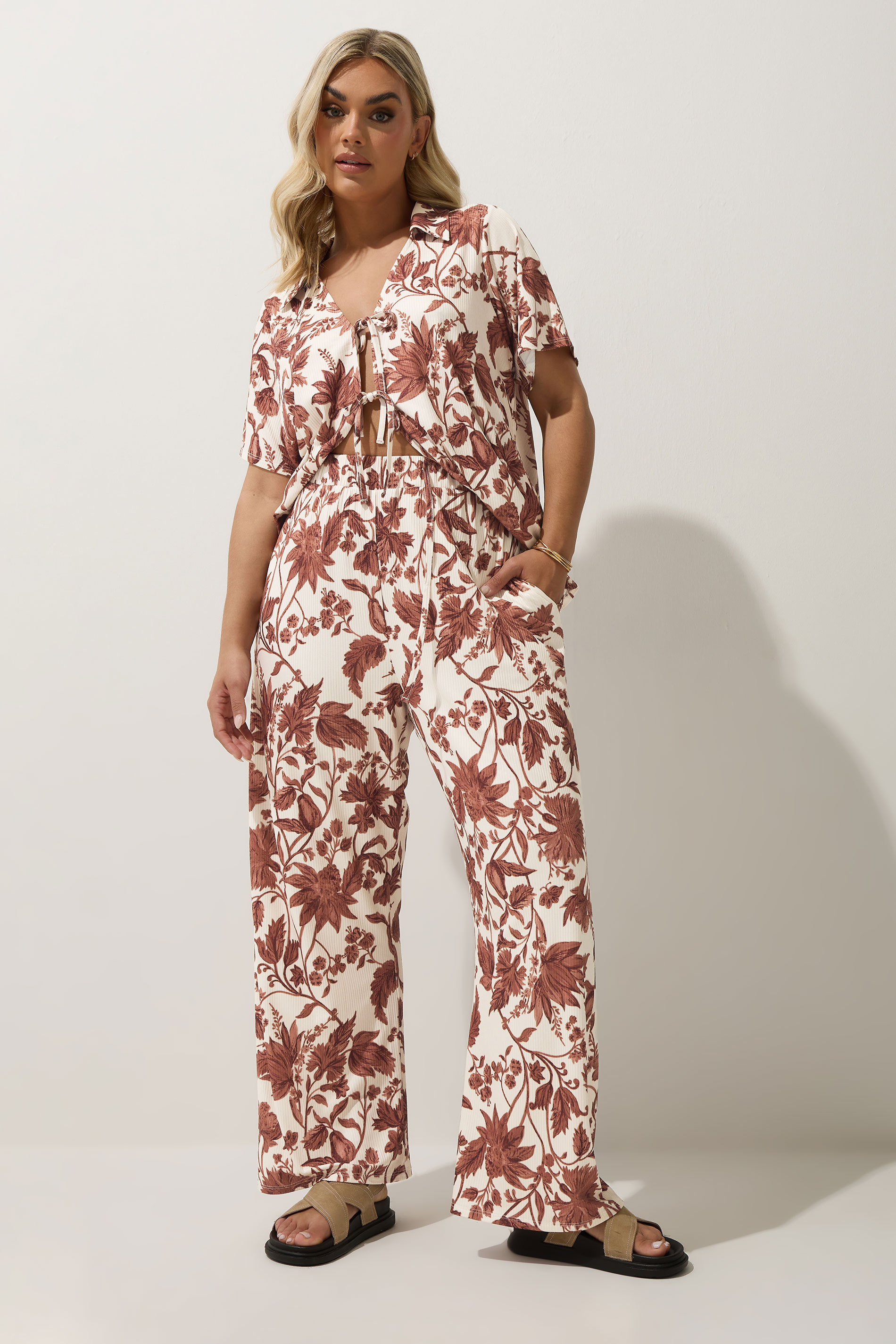 LIMITED COLLECTION Plus Size Brown Floral Wide Leg Trousers | Yours Clothing 3