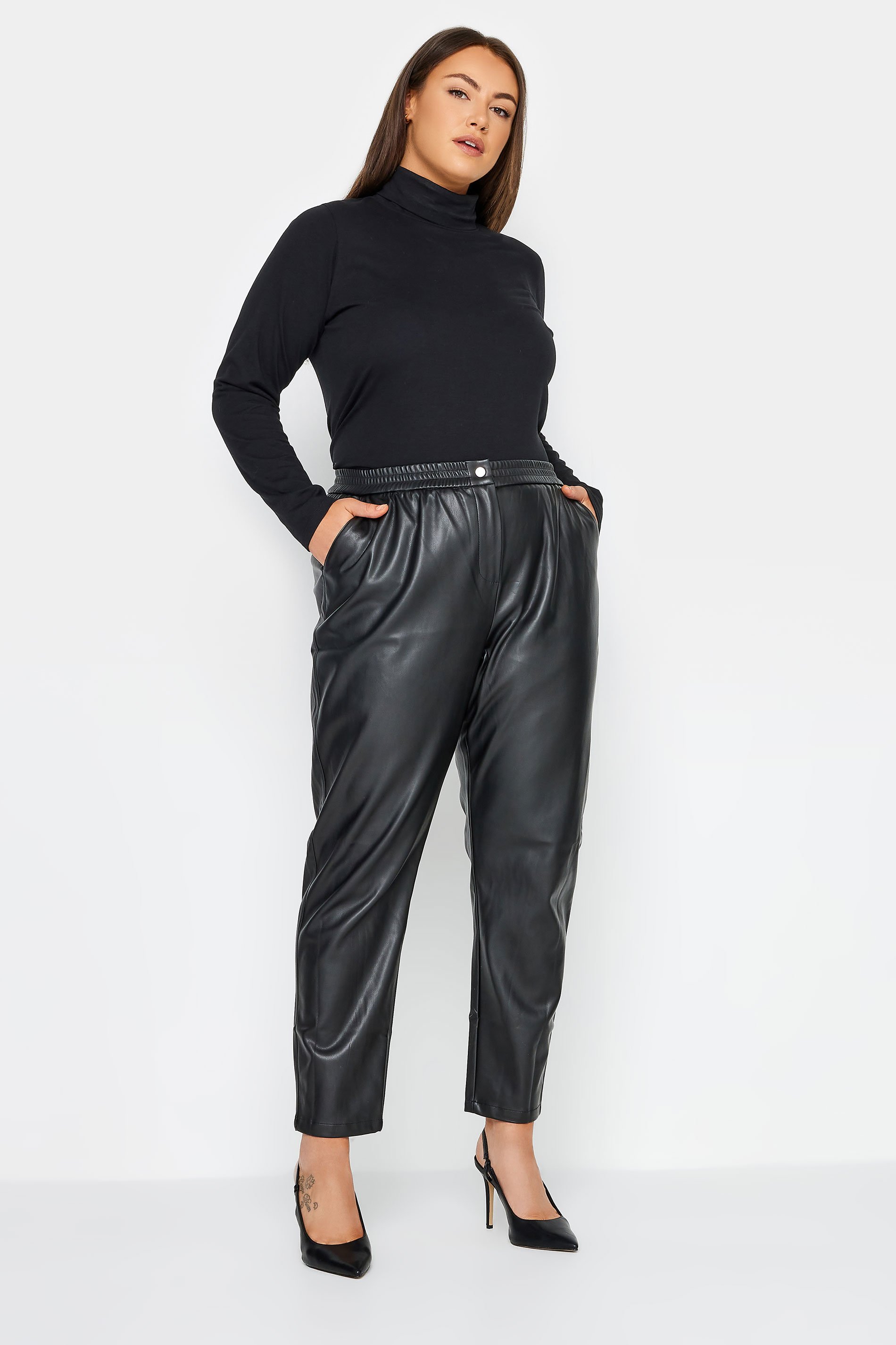 City Chic Black Vegan Leather Trousers 2