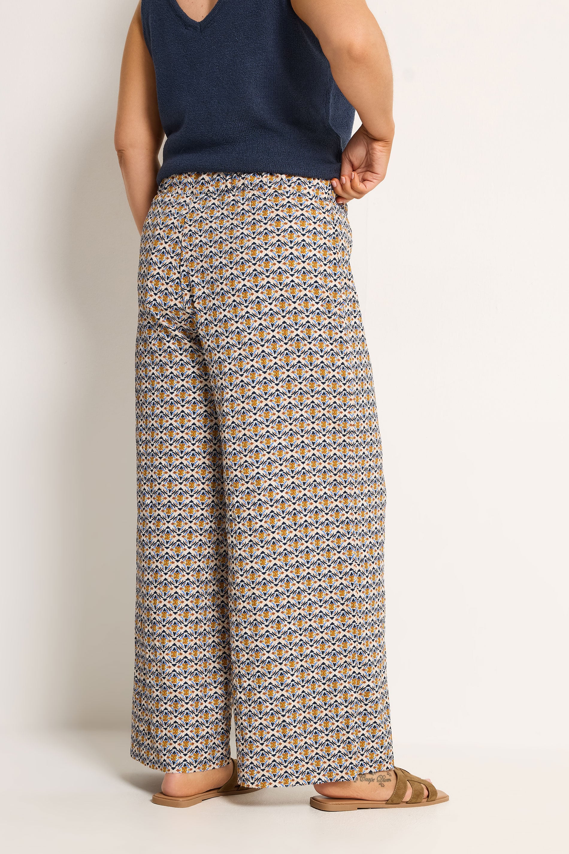 YOURS Plus Size Natural Brown Geometric Textured Wide Leg Trousers | Yours Clothing 2
